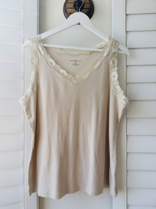 Karen Scott Beige Lace Trim Cotton Tank Top Size XL