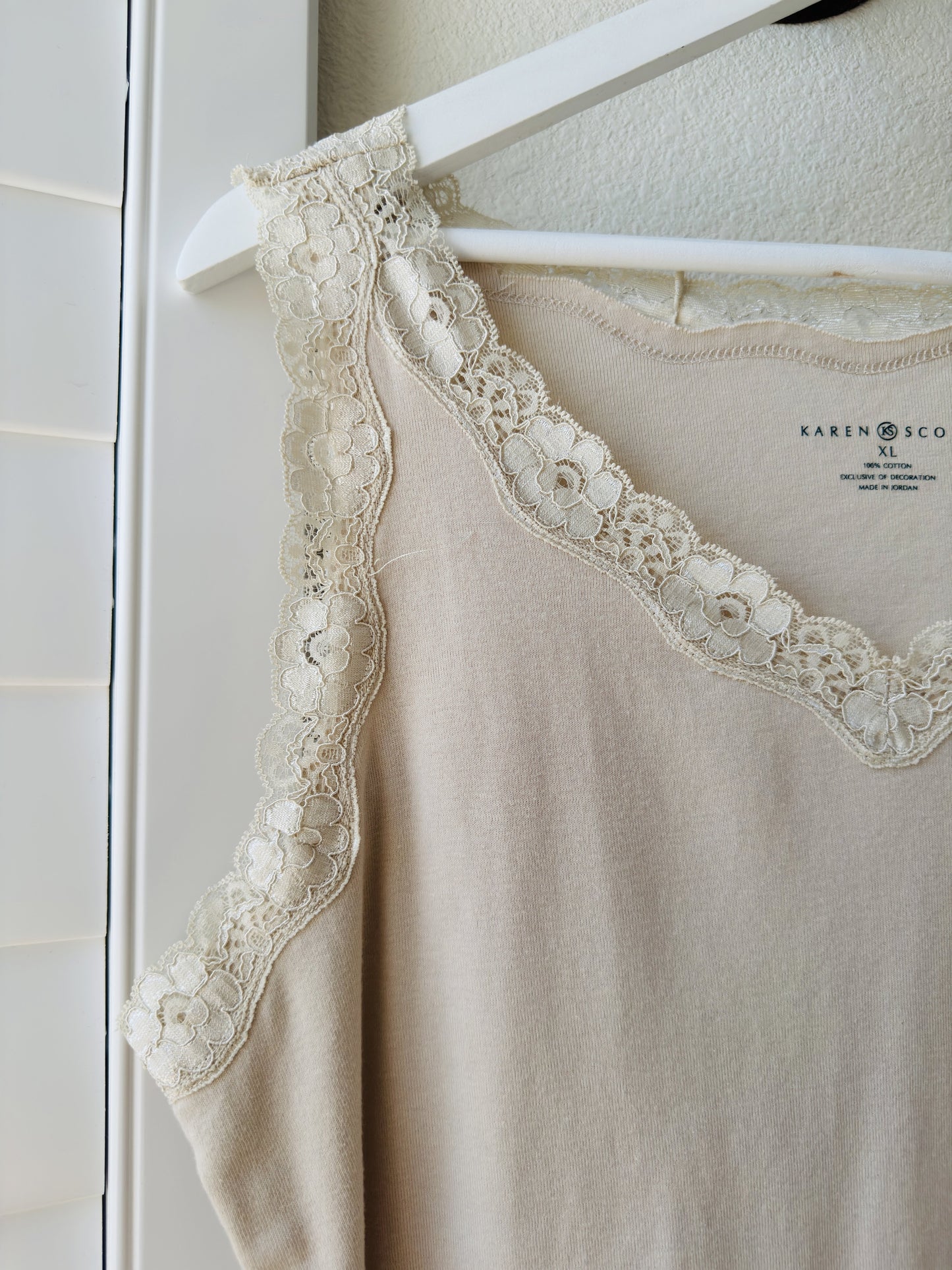 Karen Scott Beige Lace Trim Cotton Tank Top Size XL