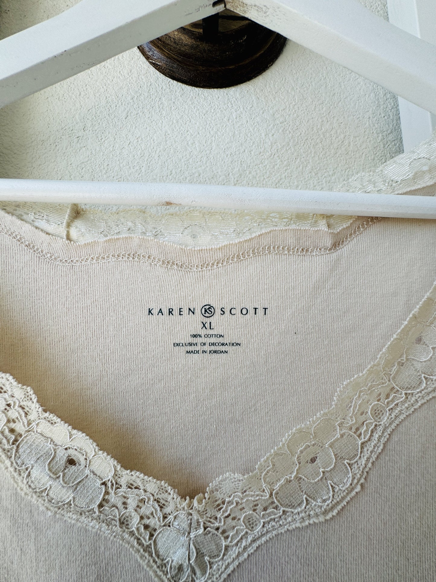 Karen Scott Beige Lace Trim Cotton Tank Top Size XL