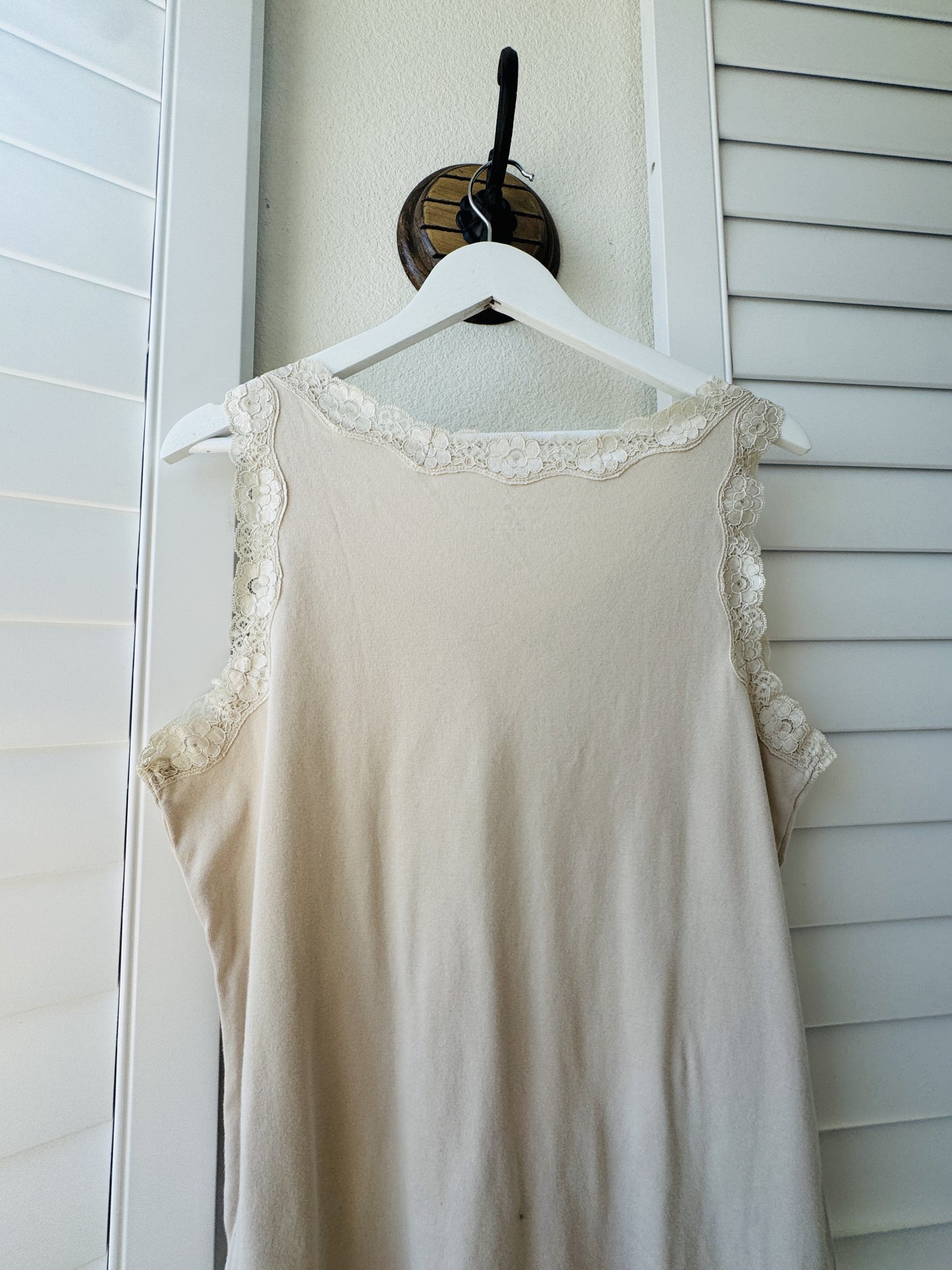 Karen Scott Beige Lace Trim Cotton Tank Top Size XL