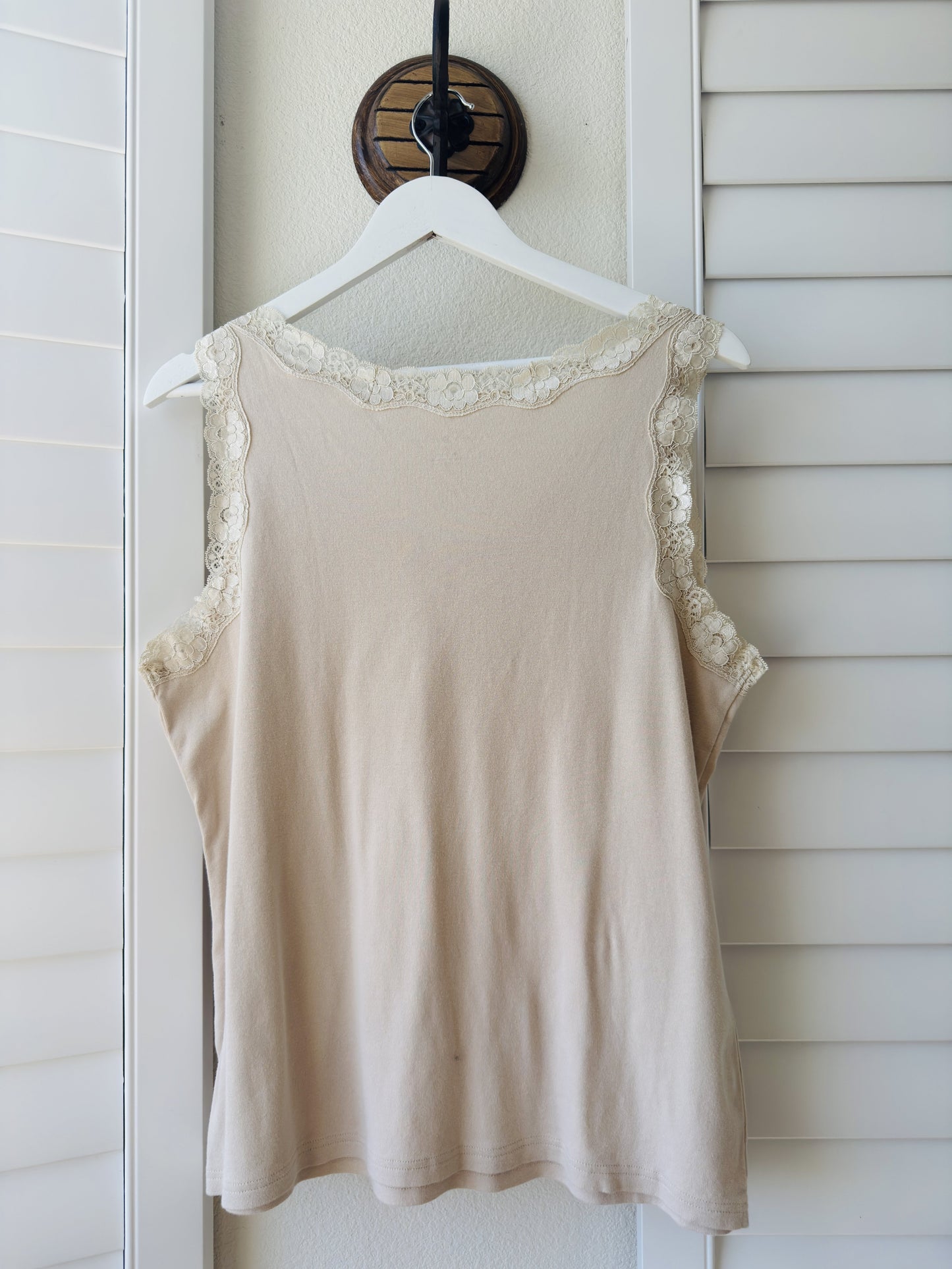 Karen Scott Beige Lace Trim Cotton Tank Top Size XL