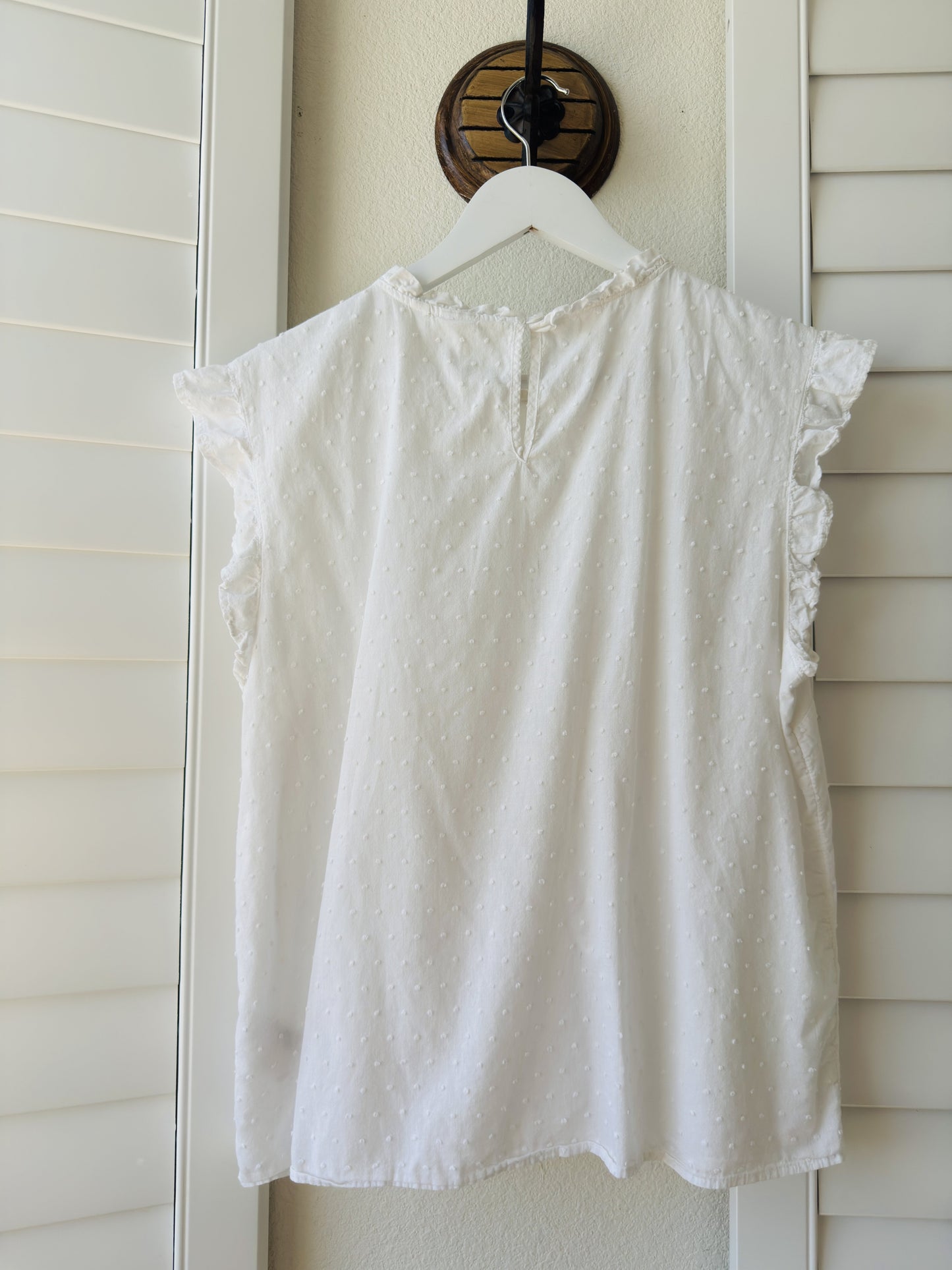 H&M White Swiss Dot Ruffle Sleeve Blouse Size 10