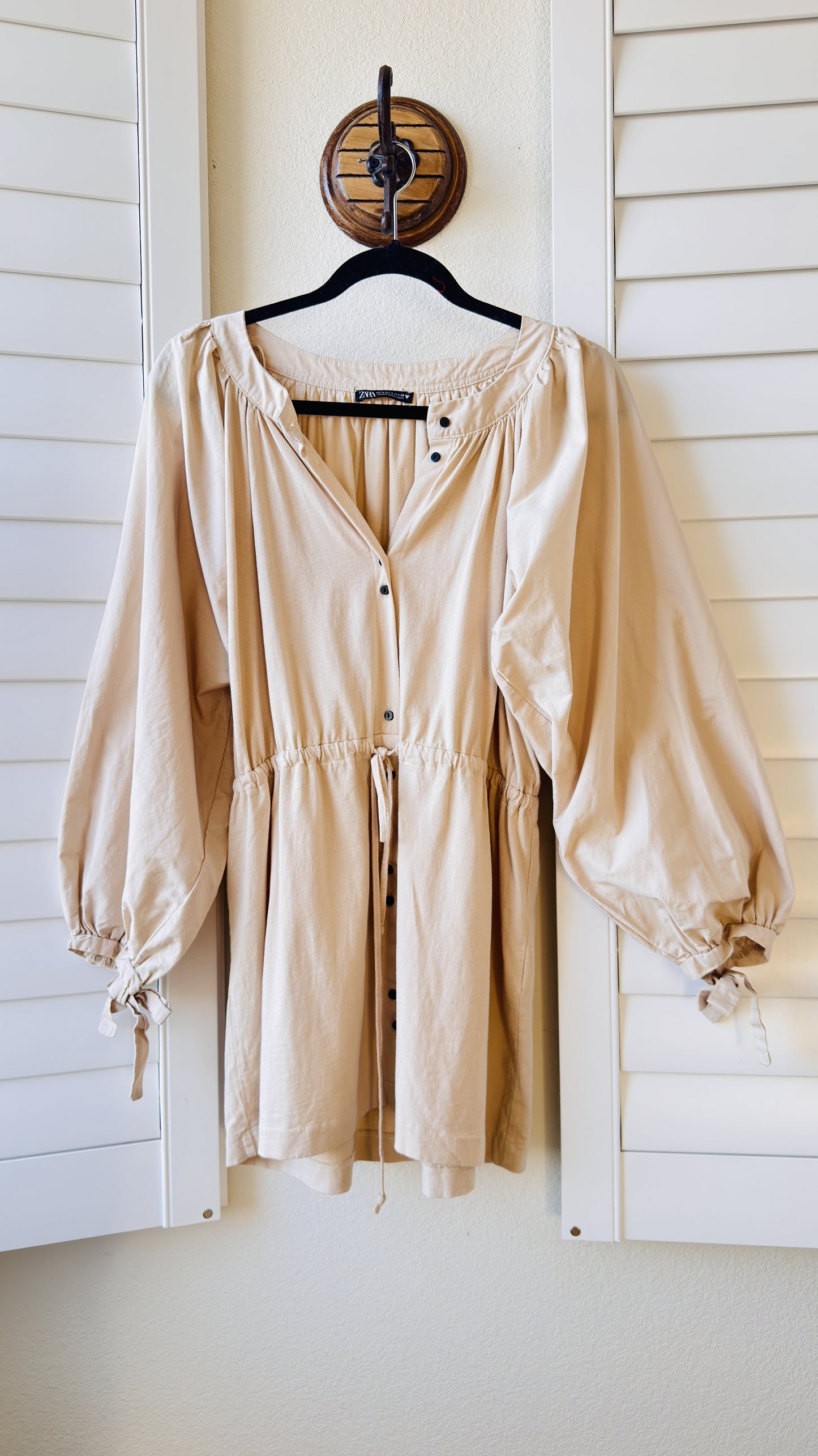 Zara Cotton Balloon Sleeve Mini Dress - Size S