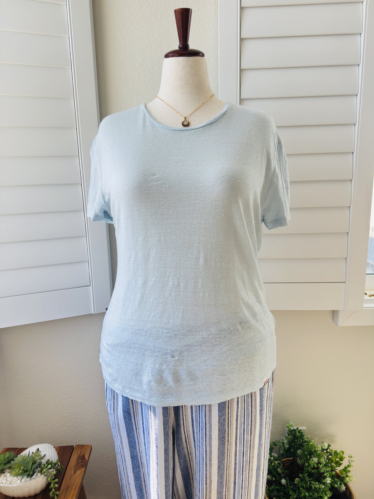Orlebar Brown (Vintage) Light Blue 100% Linen T-Shirt Size XL