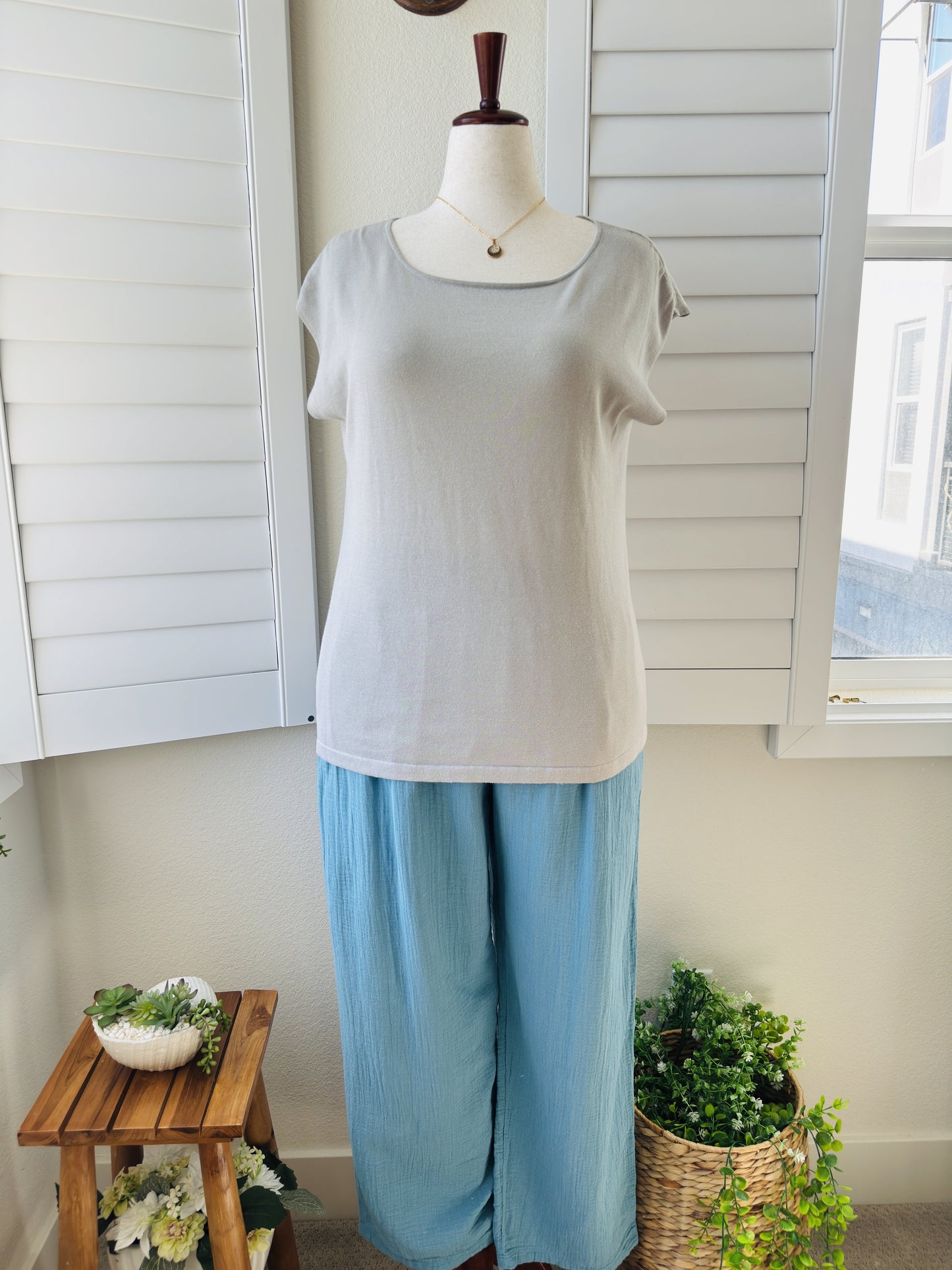 Chico's Pima Cotton Cap Sleeve Knit Top Grey Size 3