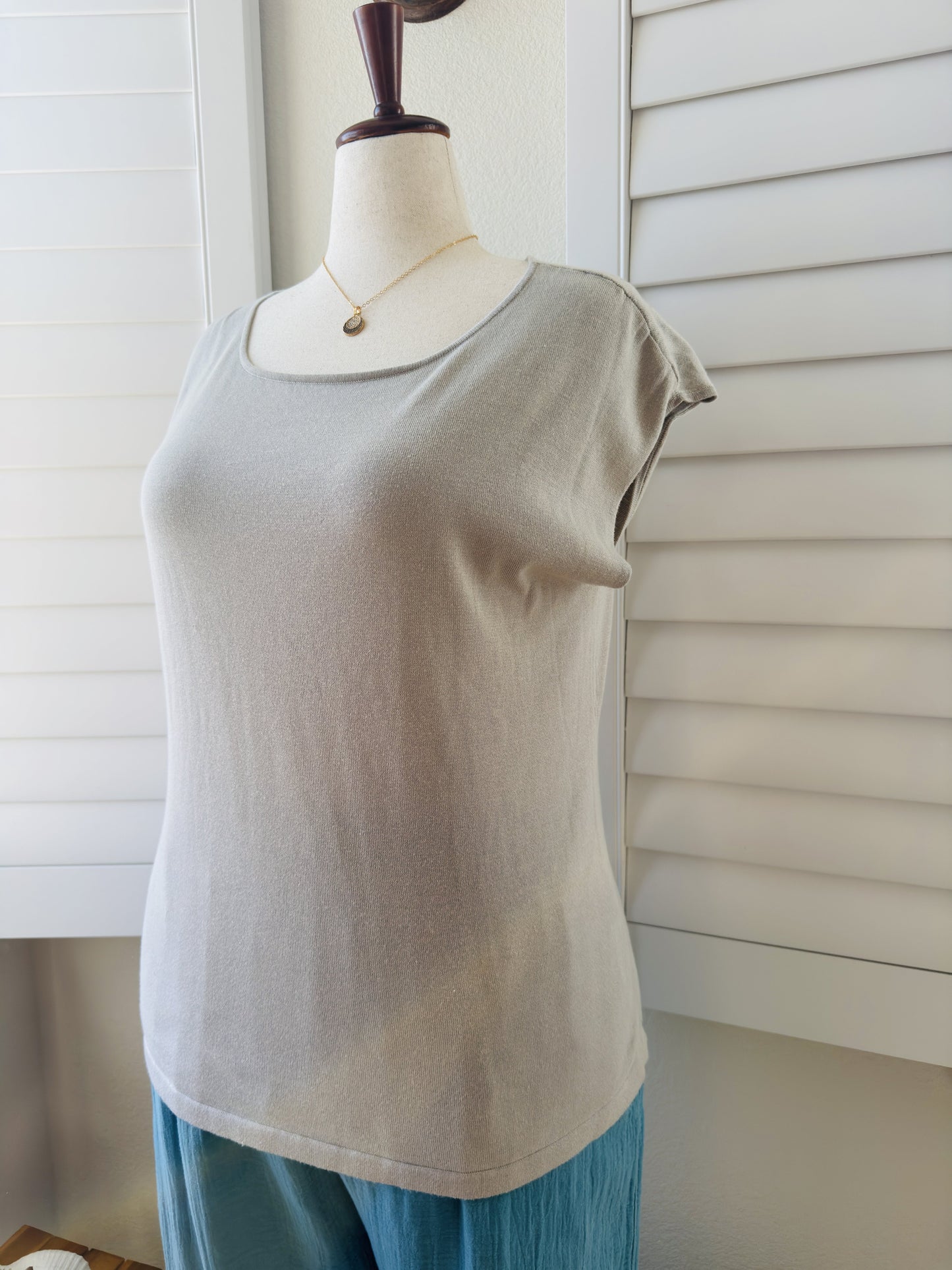 Chico's Pima Cotton Cap Sleeve Knit Top Grey Size 3