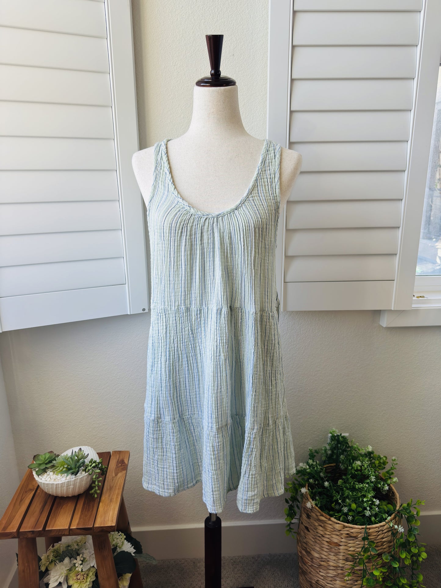 Universal Thread Striped Tiered Cotton Gauze Sleeveless Dress, Size L