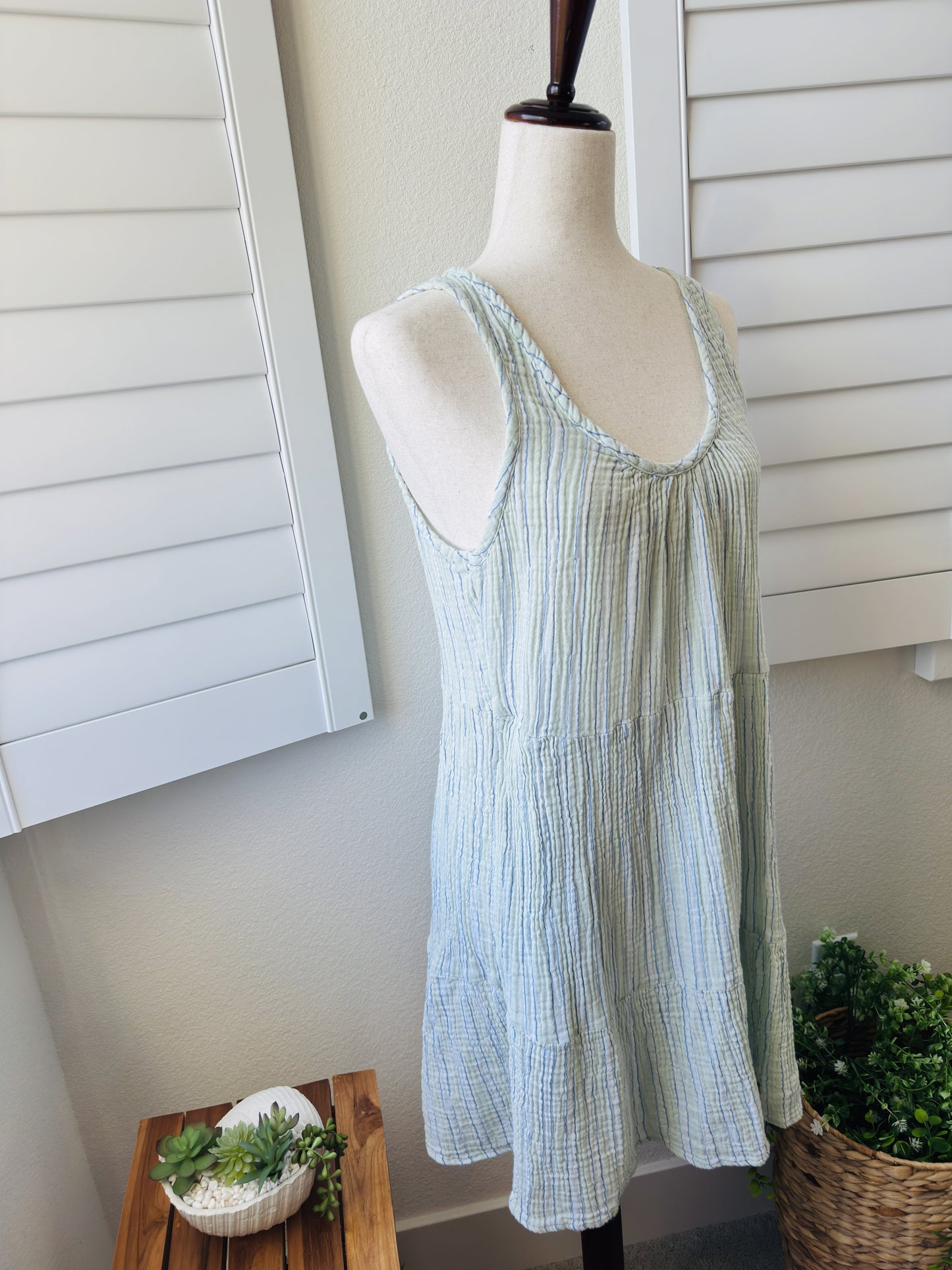 Universal Thread Striped Tiered Cotton Gauze Sleeveless Dress, Size L