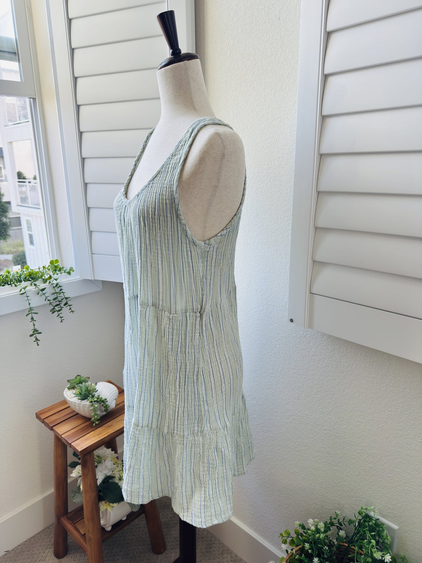 Universal Thread Striped Tiered Cotton Gauze Sleeveless Dress, Size L