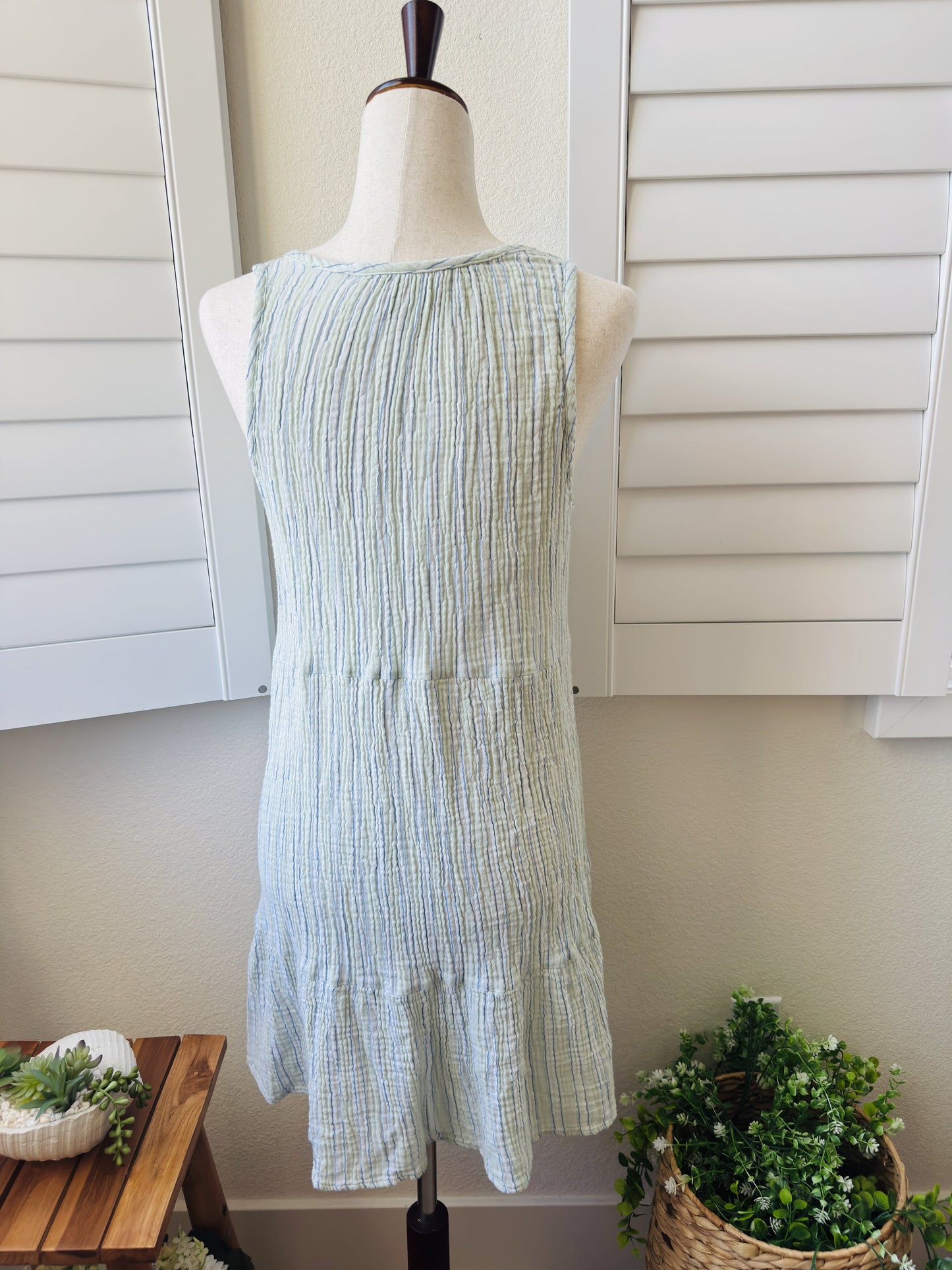 Universal Thread Striped Tiered Cotton Gauze Sleeveless Dress, Size L
