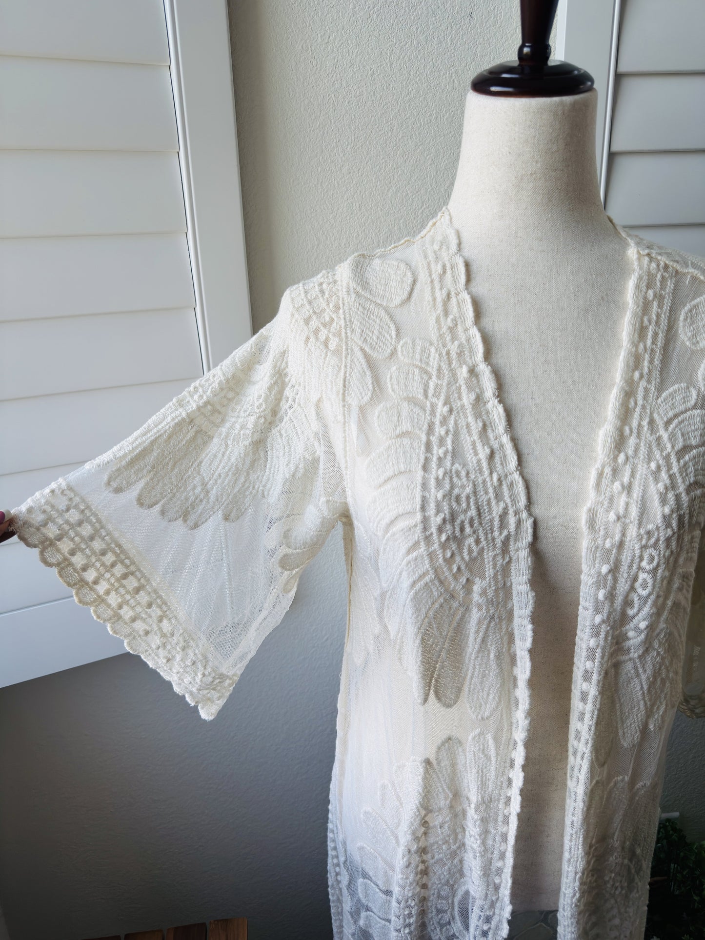 Rebellion Again Cream Embroidered Lace Long Cardigan - Size S