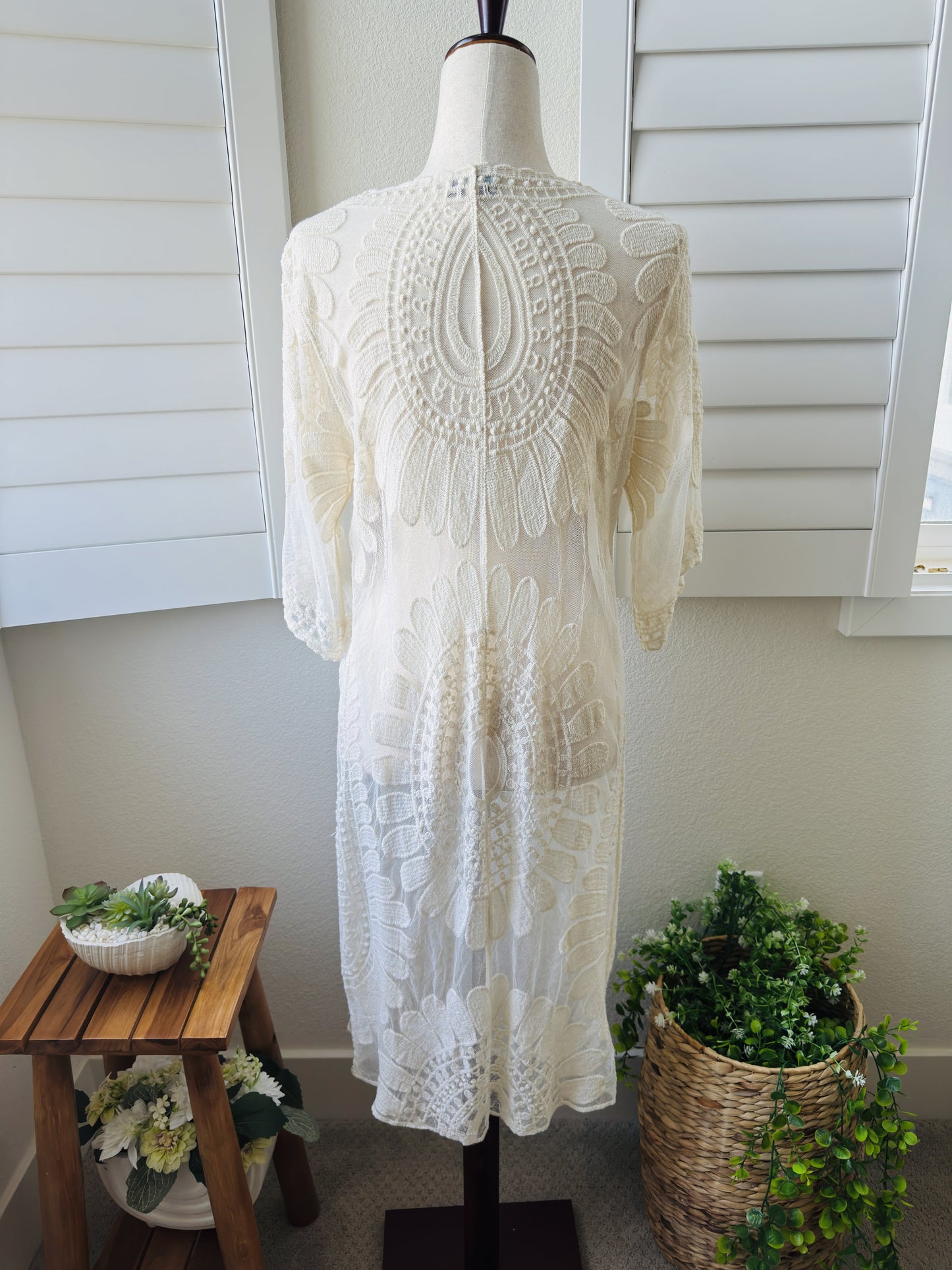 Rebellion Again Cream Embroidered Lace Long Cardigan - Size S