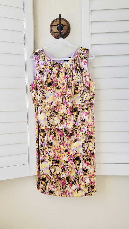 Tahari Arthur S. Levine Silk Floral Ruffle Sheath Dress - Size 14