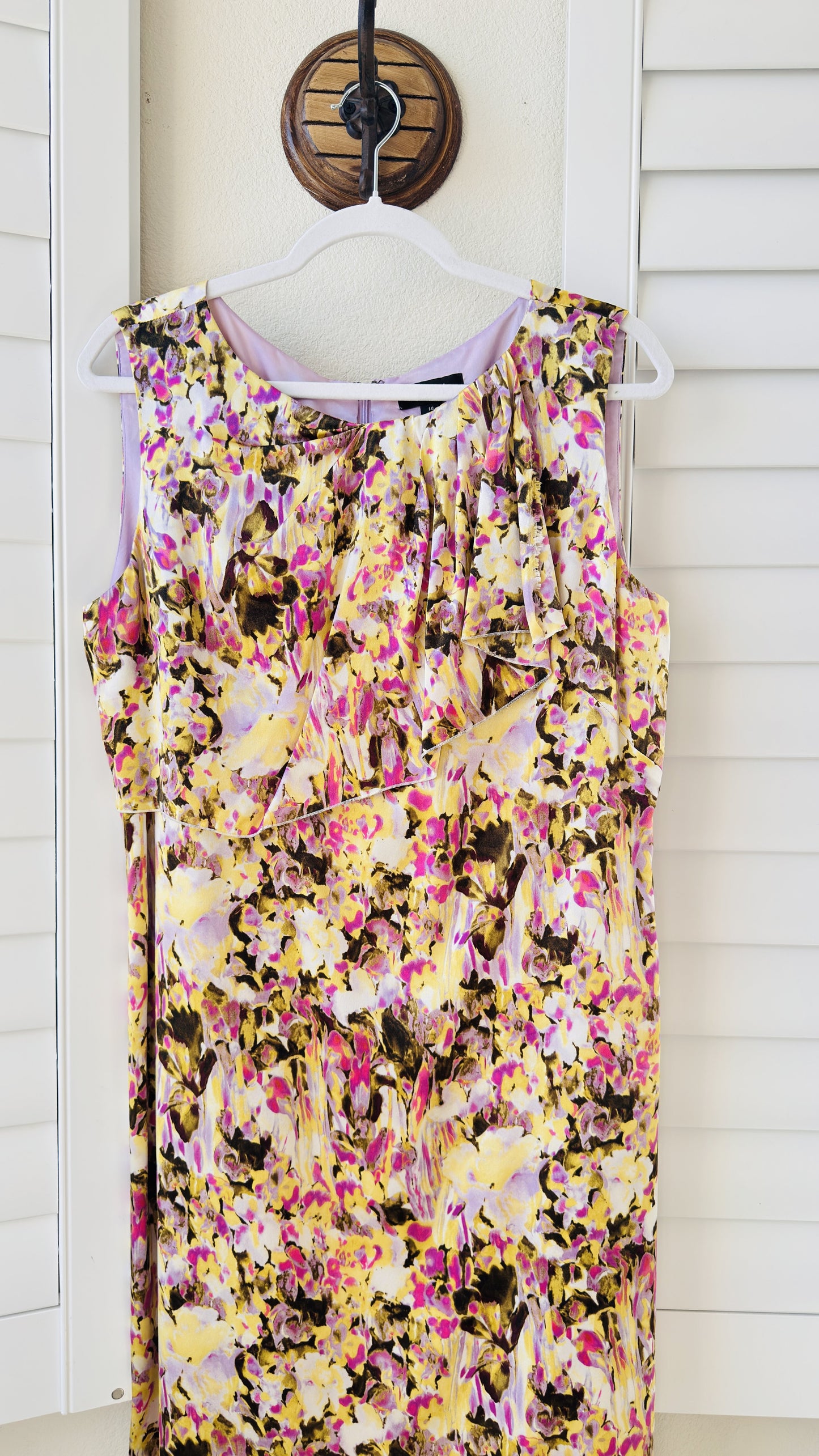 Tahari Arthur S. Levine Silk Floral Ruffle Sheath Dress - Size 14