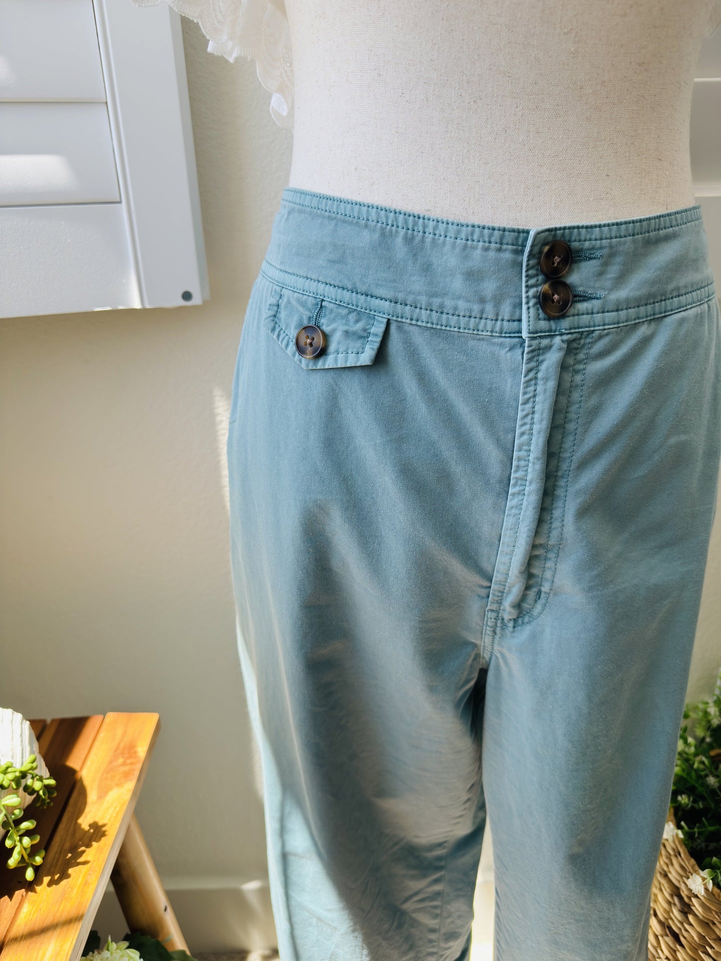 Sundance Teal Cotton Straight Leg Pants Size 12