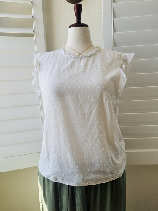 H&M White Swiss Dot Ruffle Sleeve Blouse Size 10