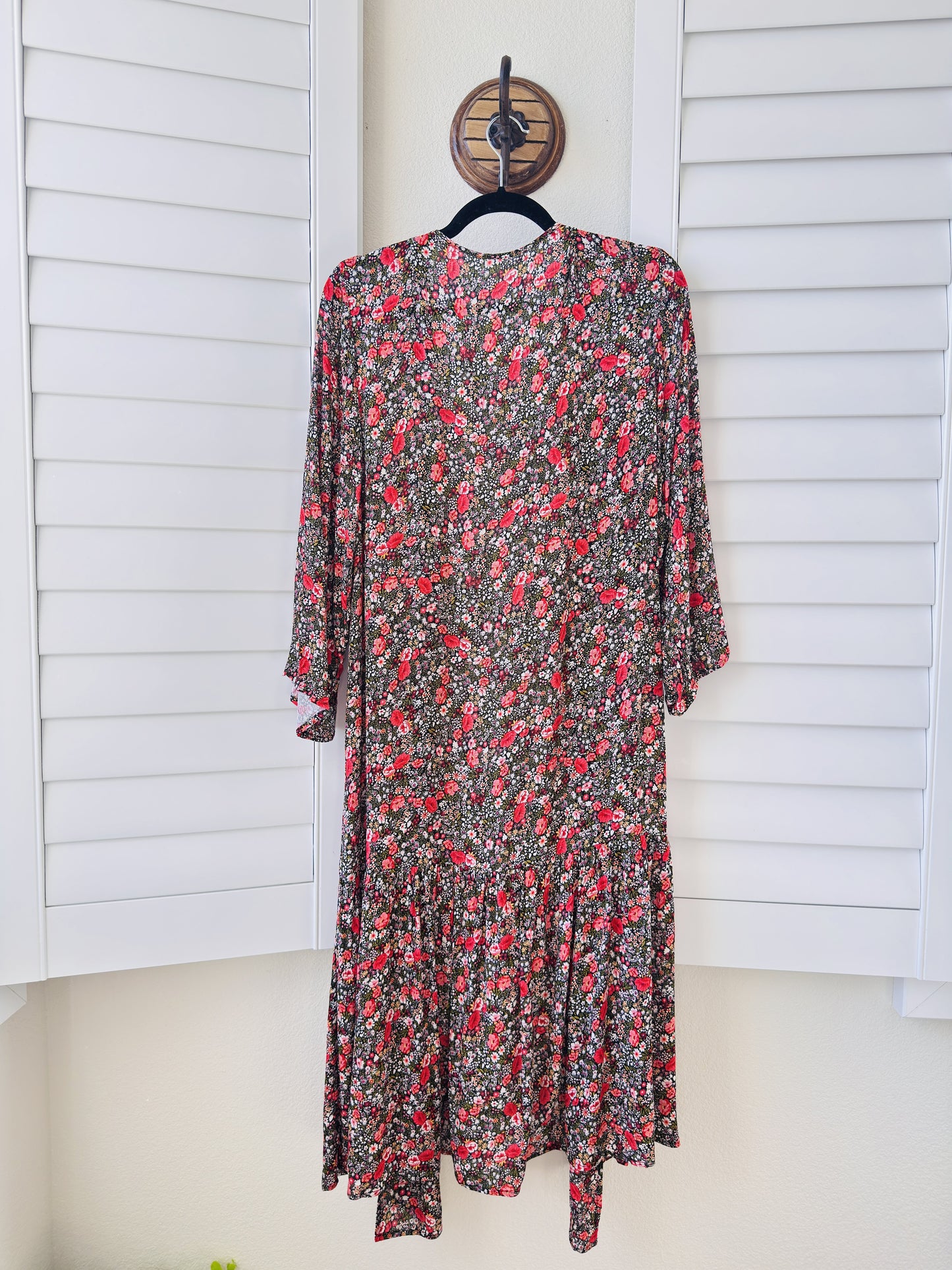 Floral Print Open-Front Duster Kimono Cardigan - Size S