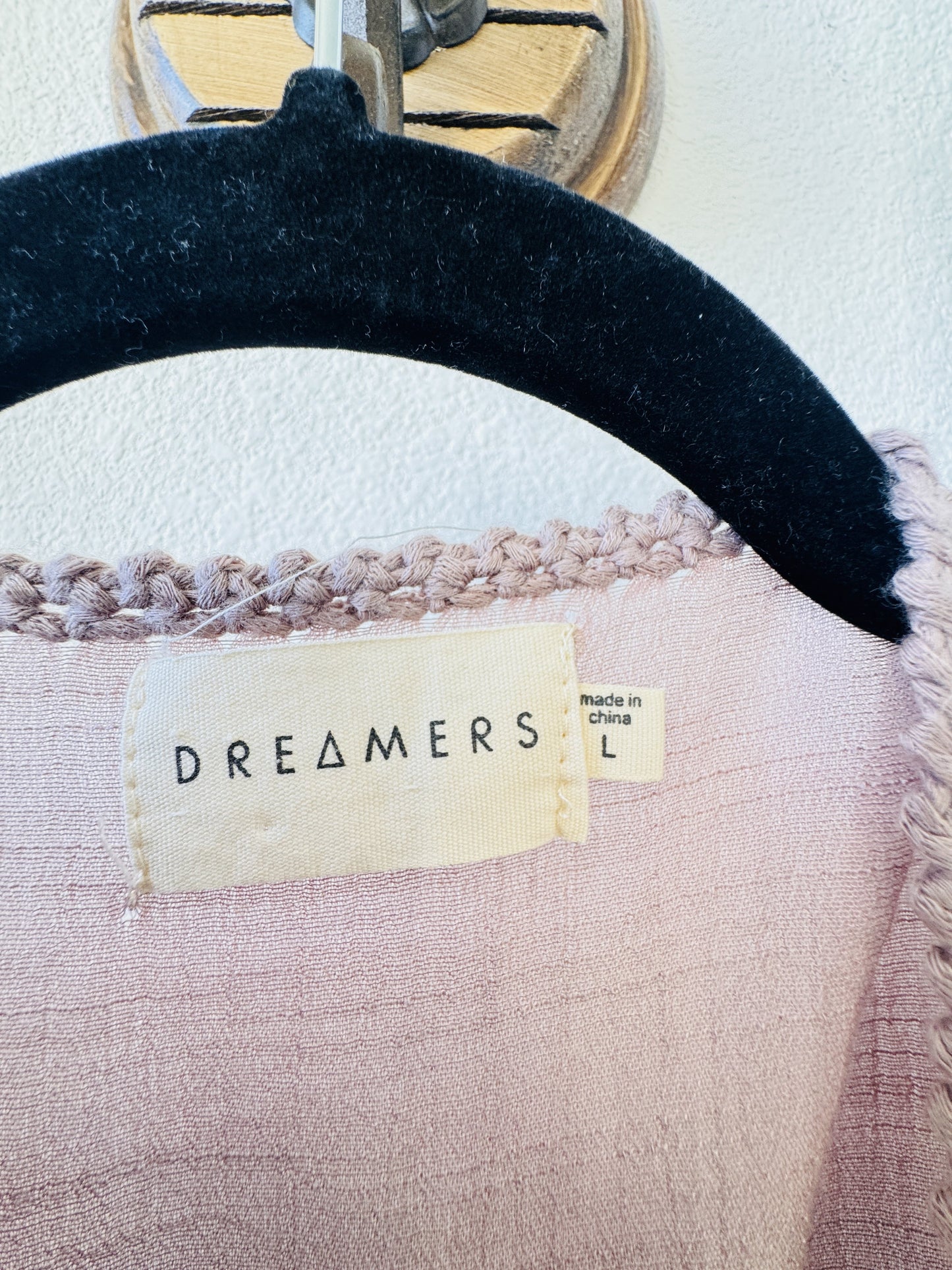 Dreamers Dusty Rose Crochet Fringe Kimono Cardigan - Size L
