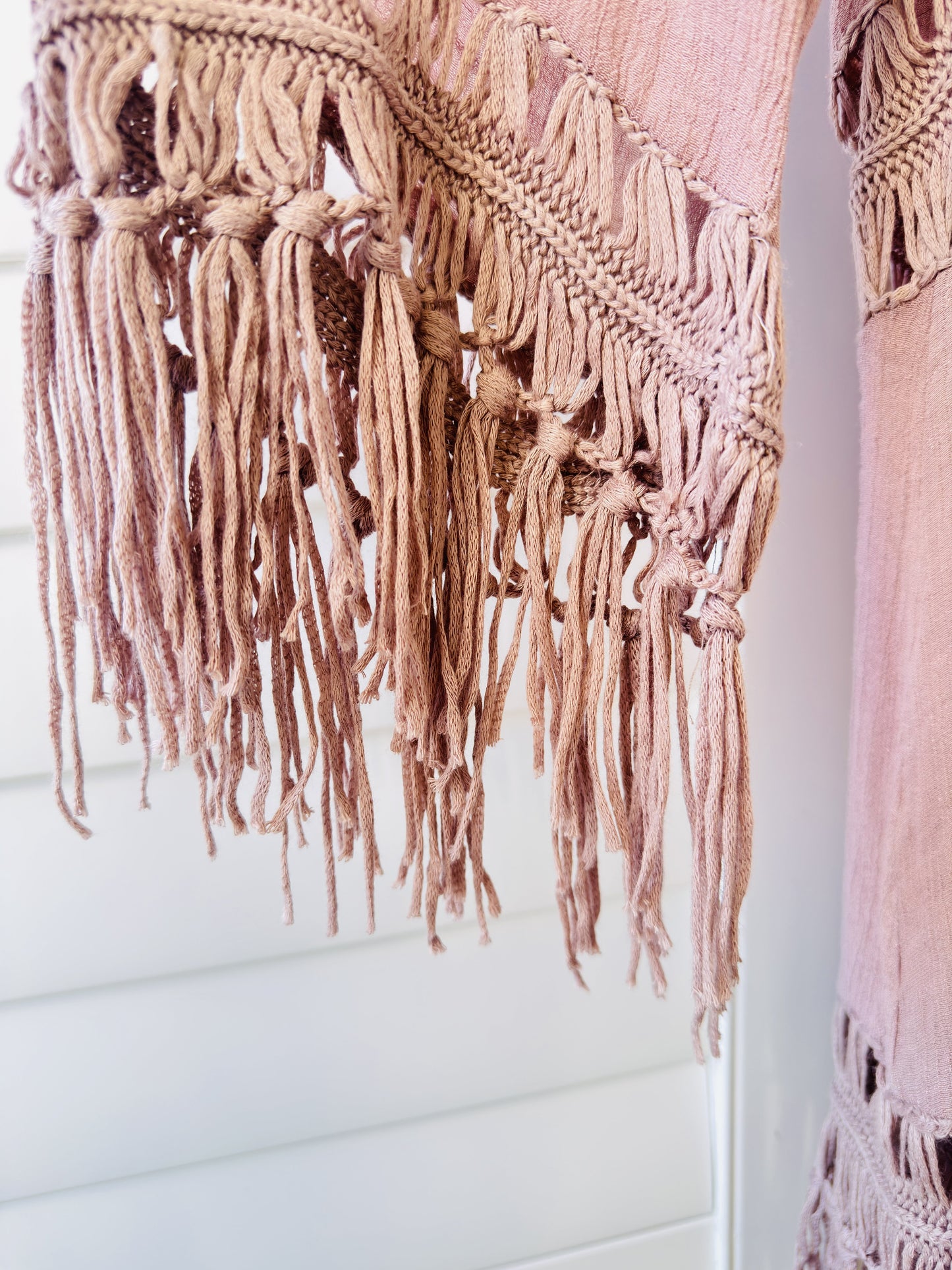 Dreamers Dusty Rose Crochet Fringe Kimono Cardigan - Size L