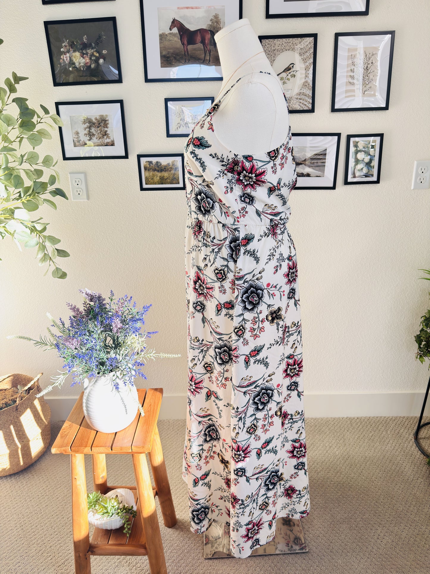LOFT Floral Spaghetti Strap Wide-Leg Jumpsuit - Size 6
