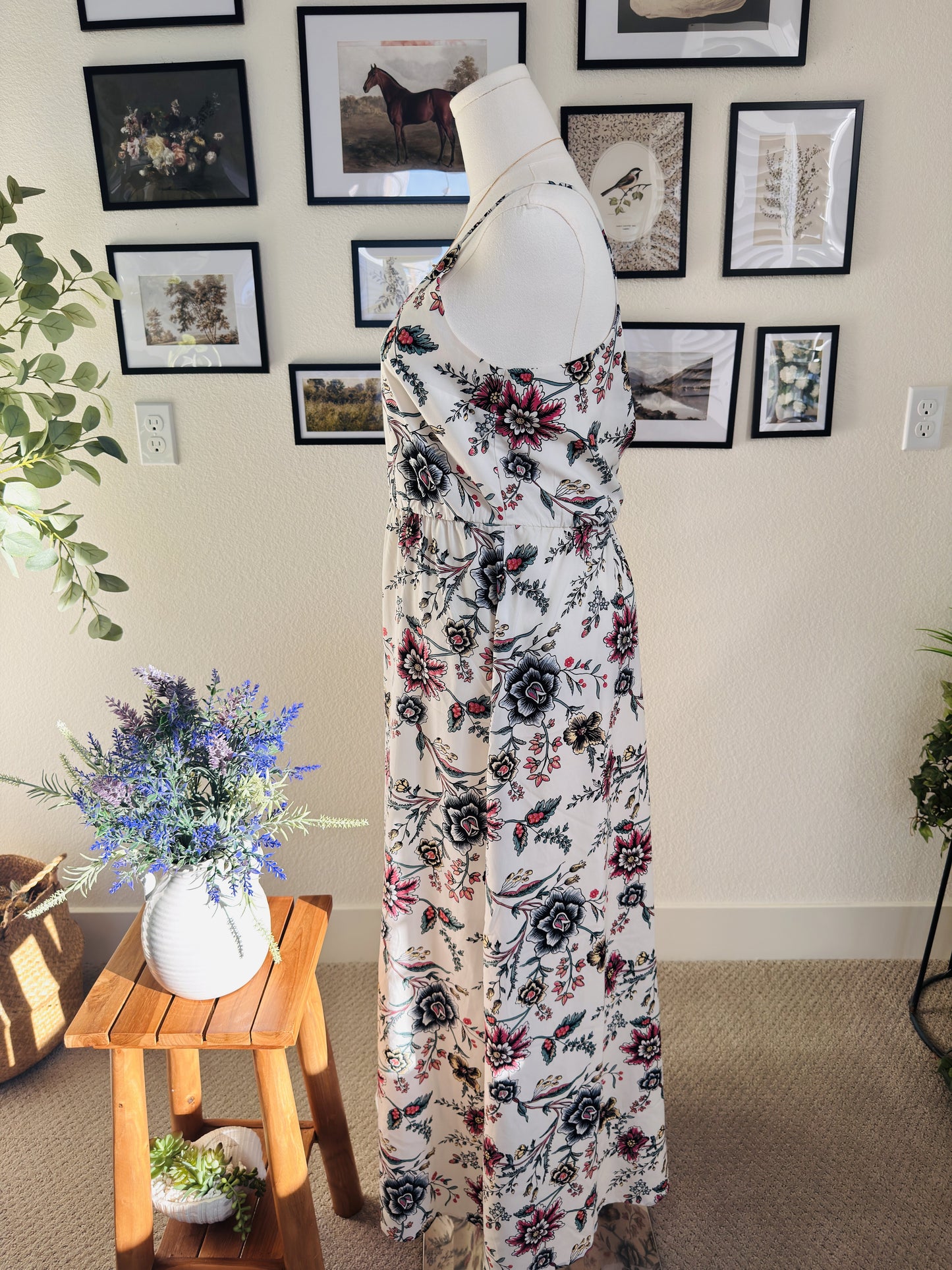 LOFT Floral Spaghetti Strap Wide-Leg Jumpsuit - Size 6