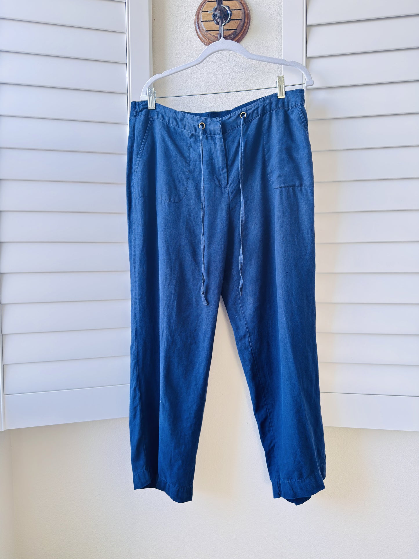 Charter Club Blue 100% Linen Drawstring Wide Leg Pants Size L