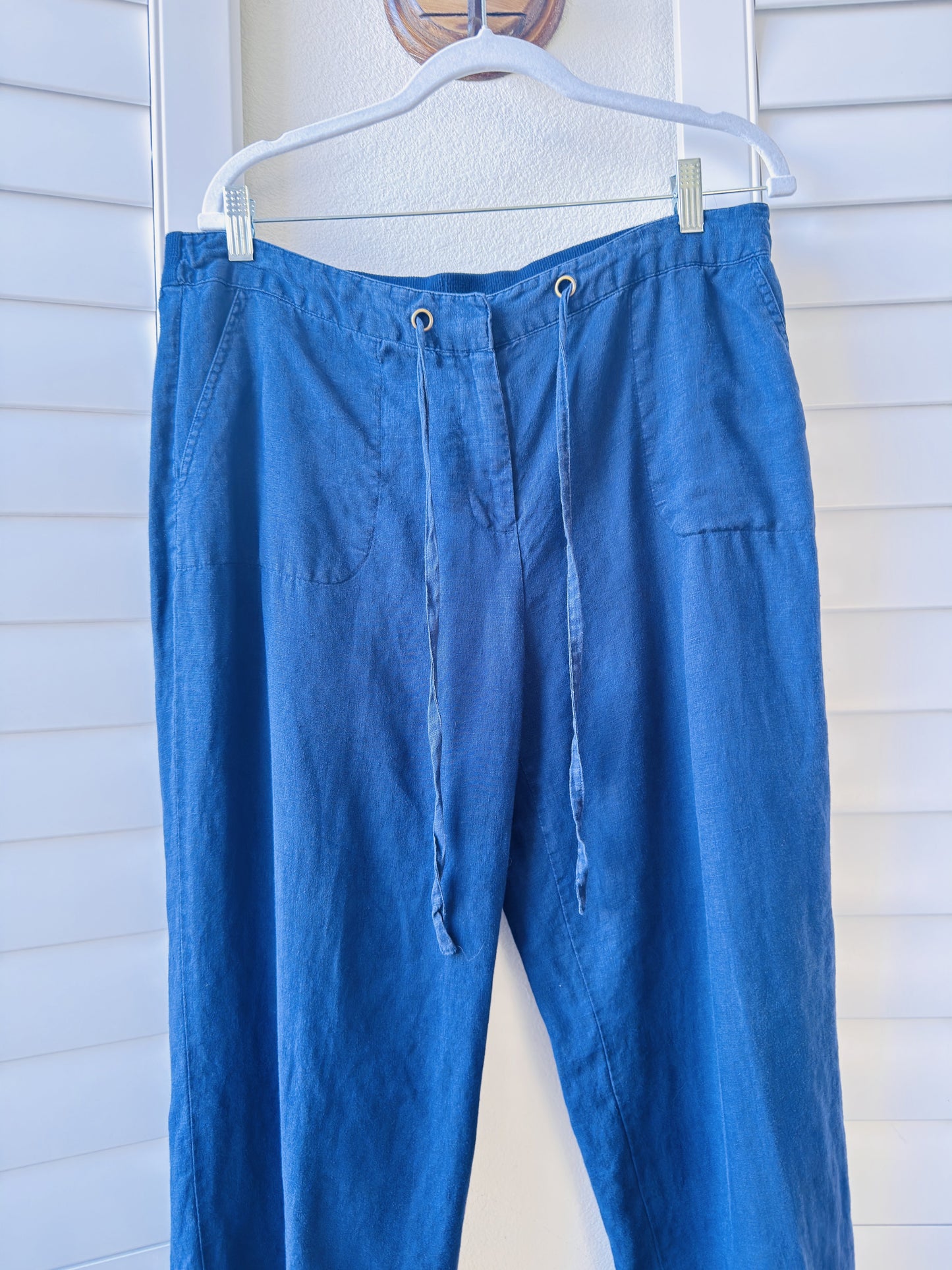 Charter Club Blue 100% Linen Drawstring Wide Leg Pants Size L