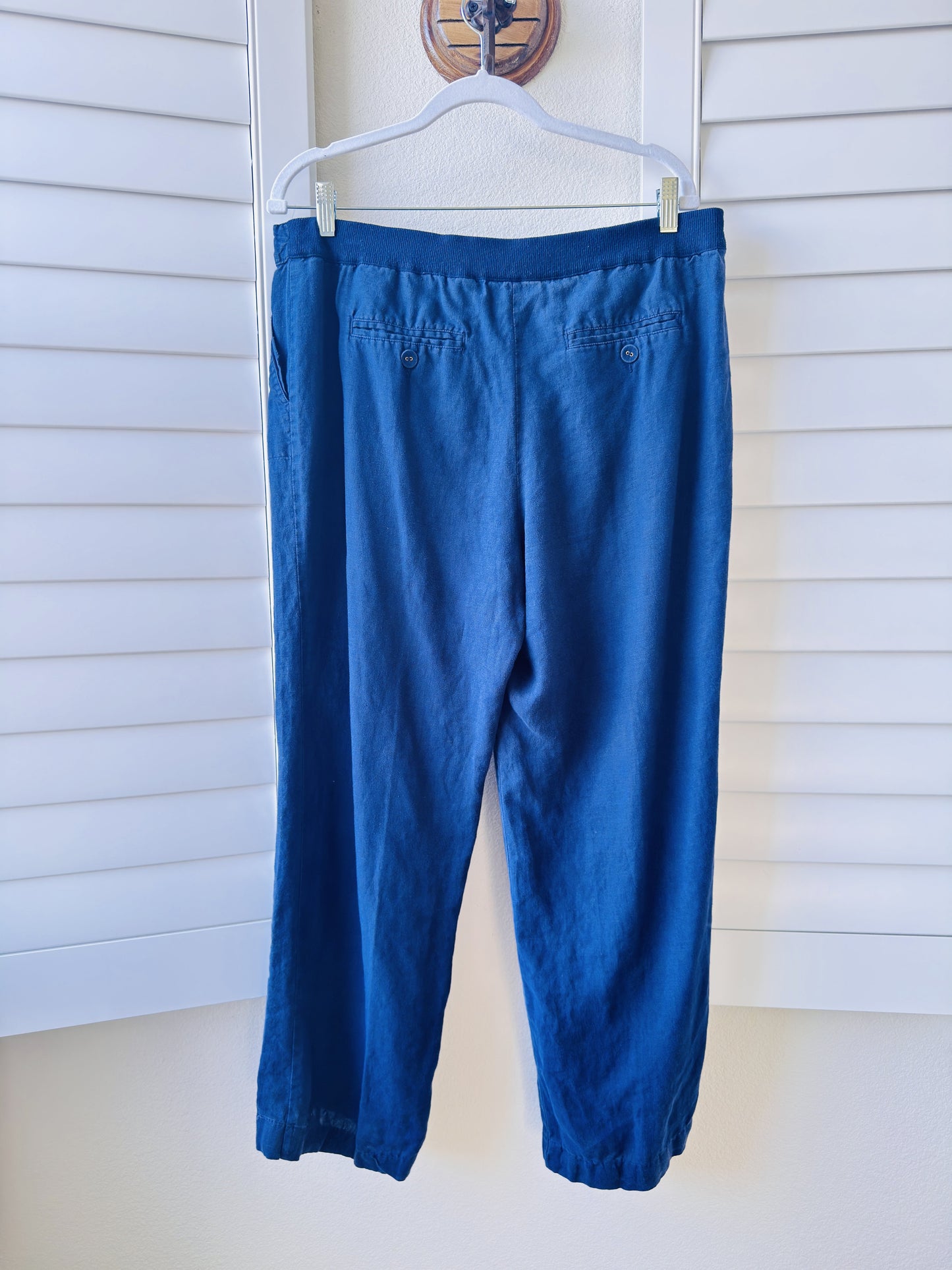 Charter Club Blue 100% Linen Drawstring Wide Leg Pants Size L