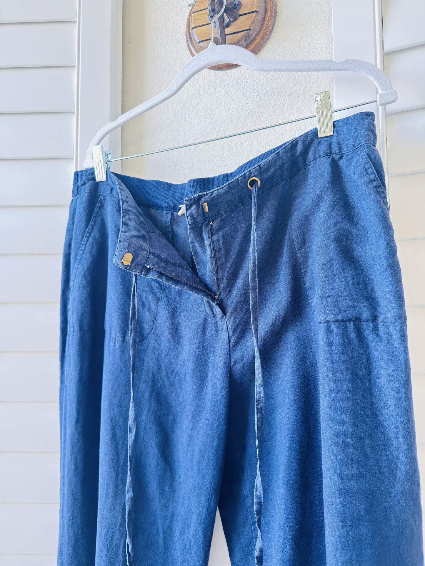 Charter Club Blue 100% Linen Drawstring Wide Leg Pants Size L