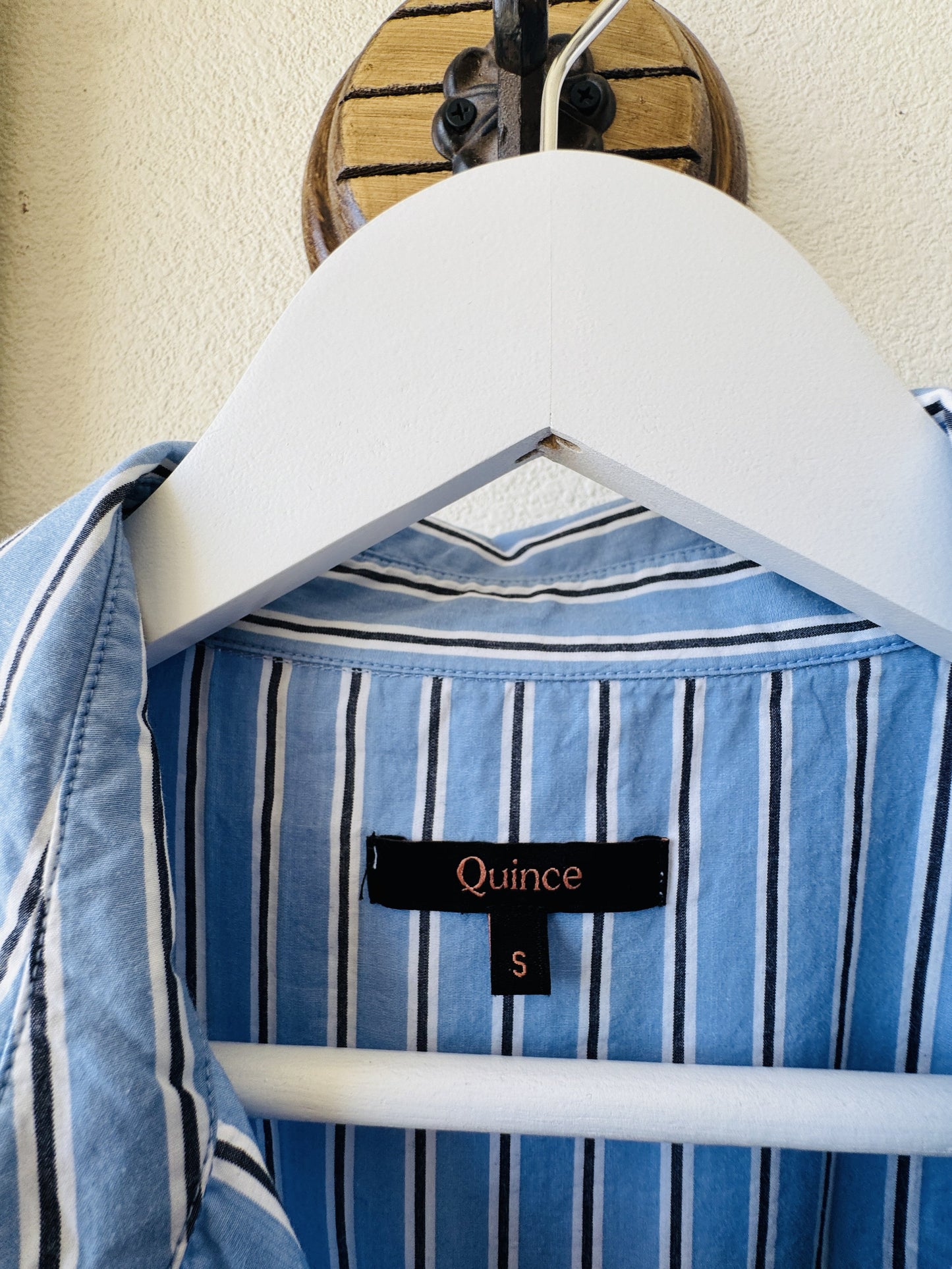 Quince Blue Striped 100% Organic Cotton Tiered Midi Shirt Dress, Size S