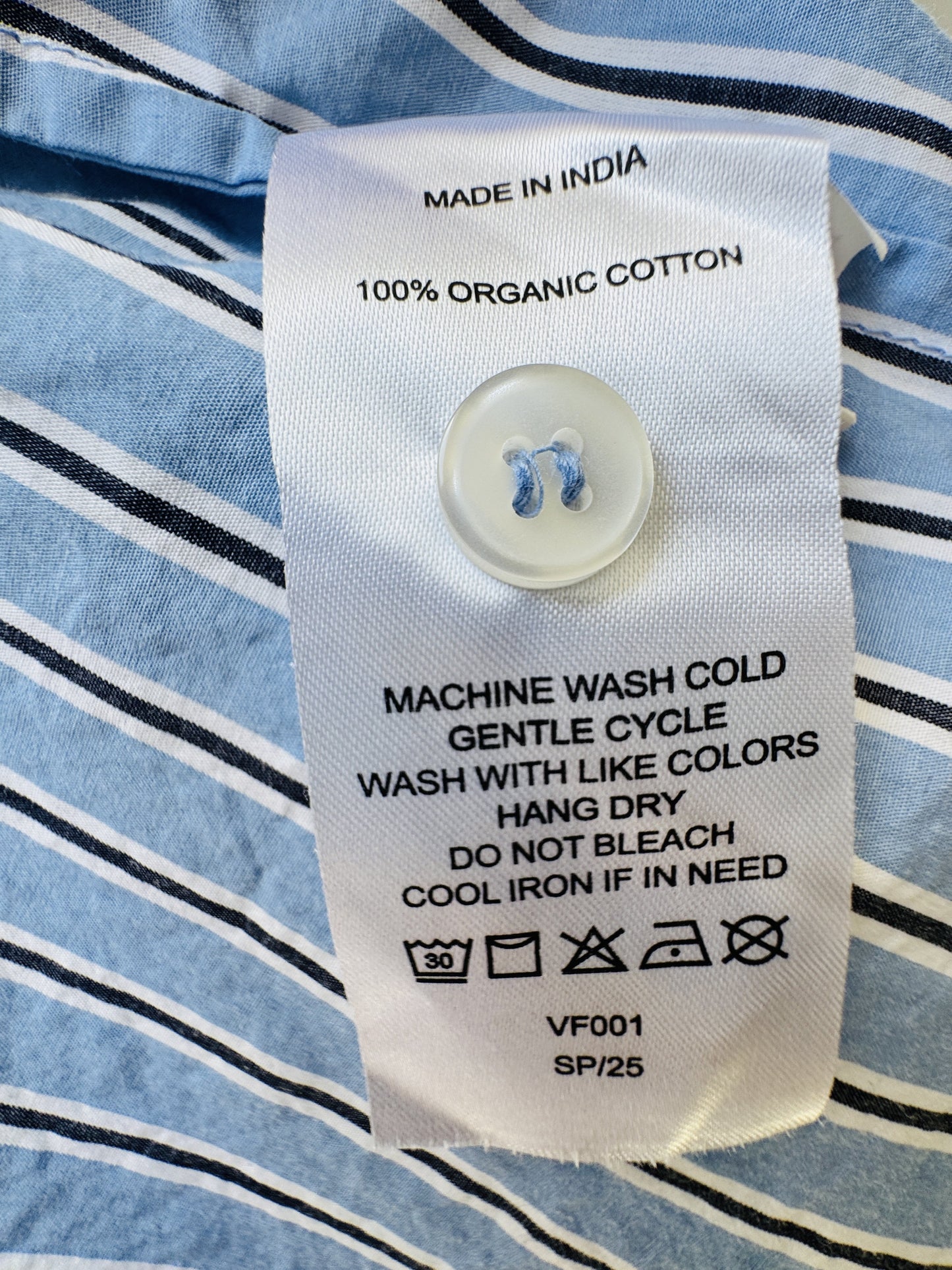 Quince Blue Striped 100% Organic Cotton Tiered Midi Shirt Dress, Size S
