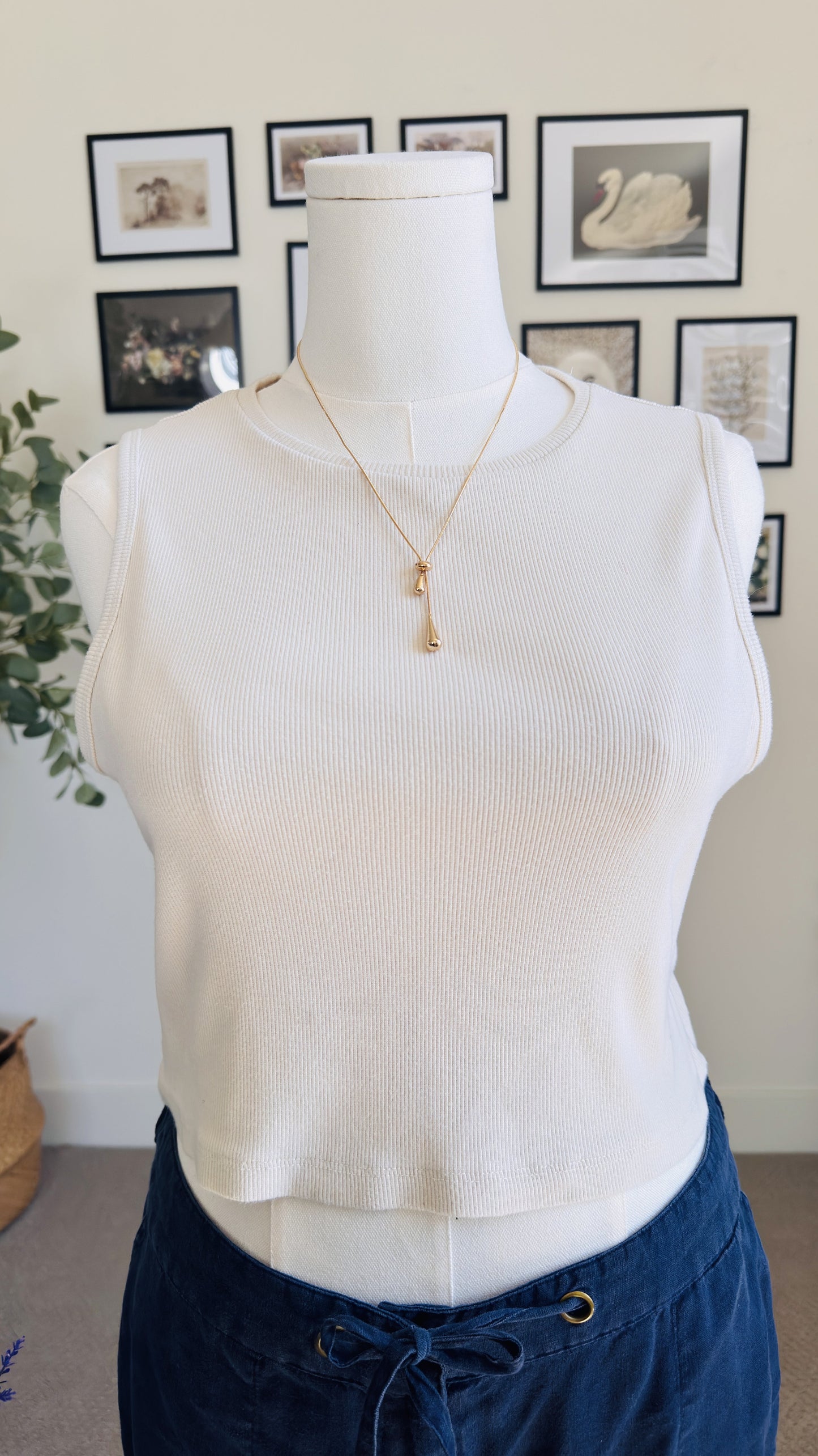 Bombay & Paisley Cream Ribbed Sleeveless Crop Top - Size L