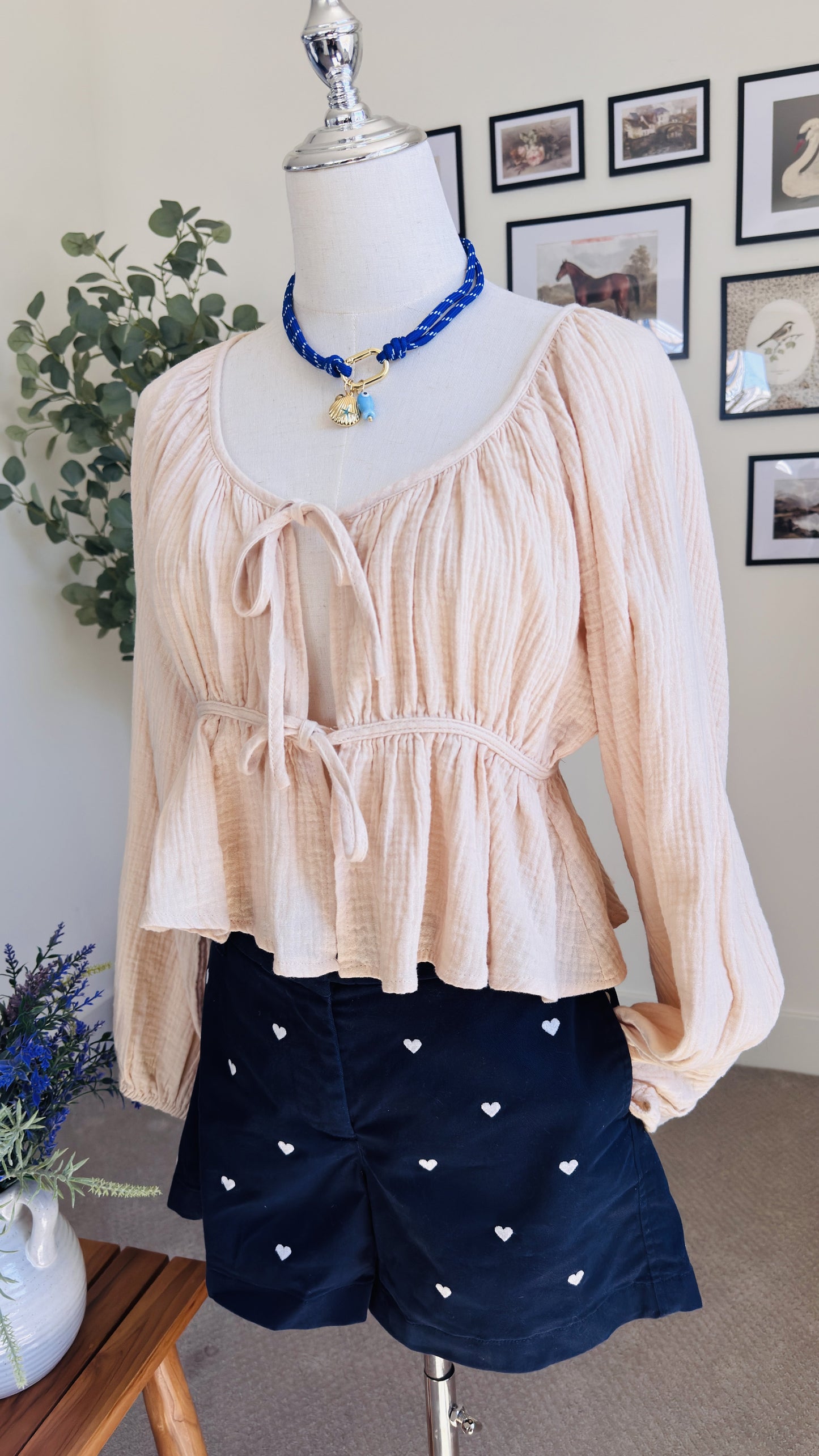 Peach Gauze Tie-Front Peasant Blouse - Size S