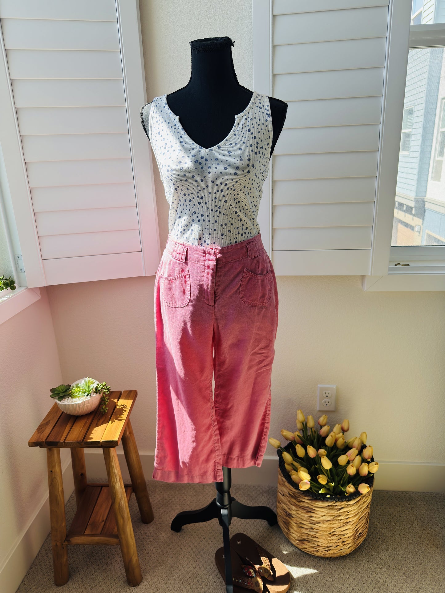 J.Jill Pink Linen Wide Leg Cropped Pants Size 4P