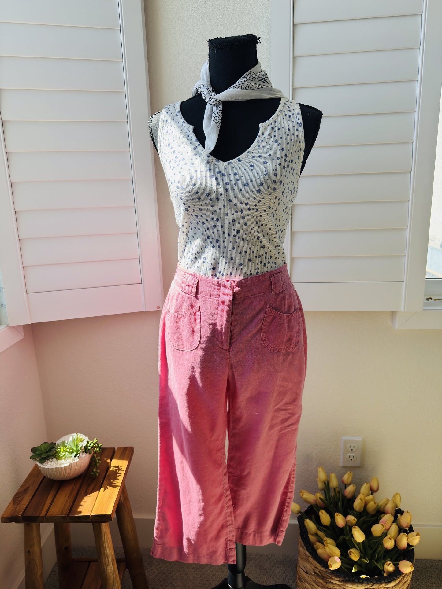 J.Jill Pink Linen Wide Leg Cropped Pants Size 4P