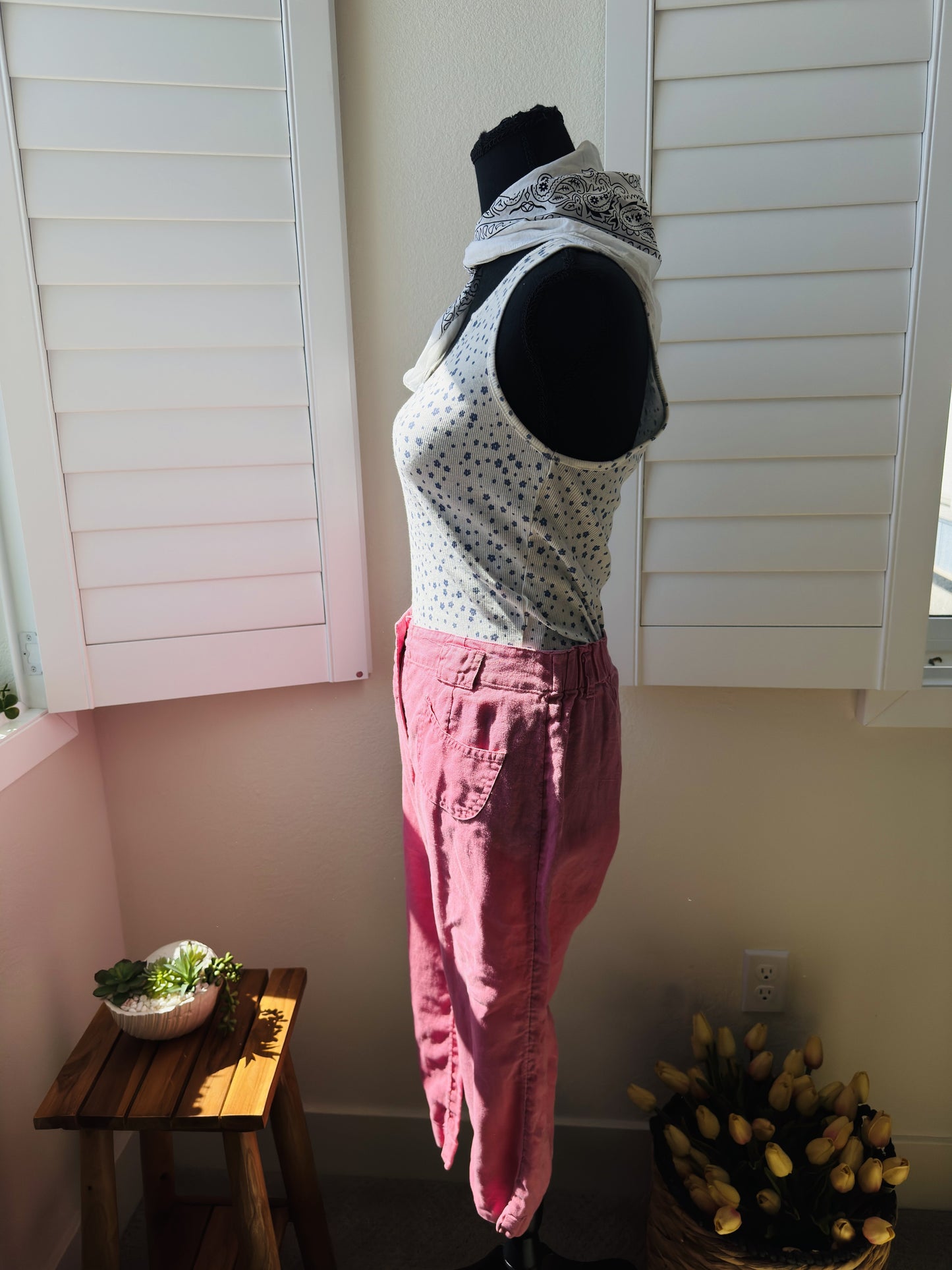 J.Jill Pink Linen Wide Leg Cropped Pants Size 4P