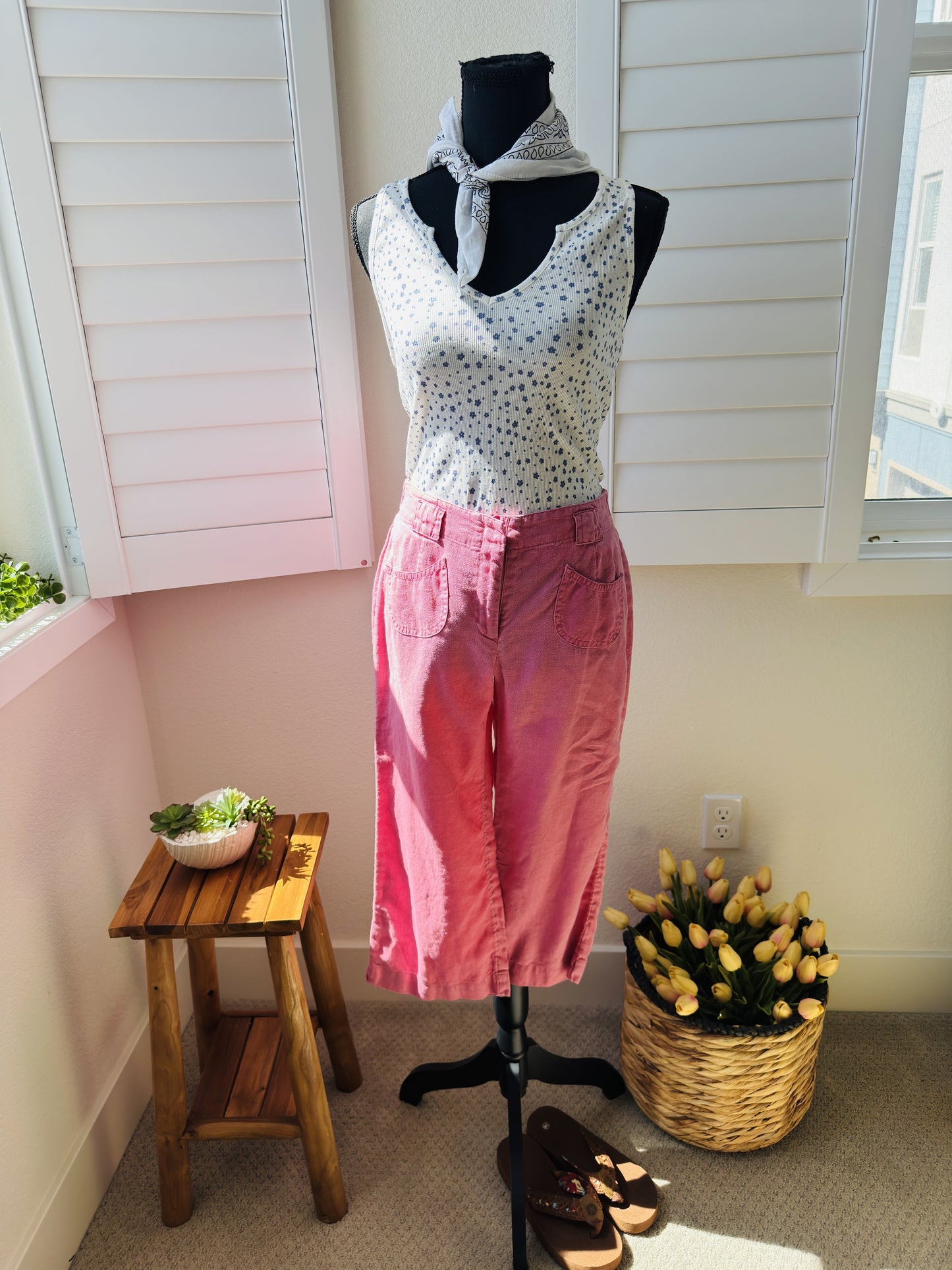 J.Jill Pink Linen Wide Leg Cropped Pants Size 4P