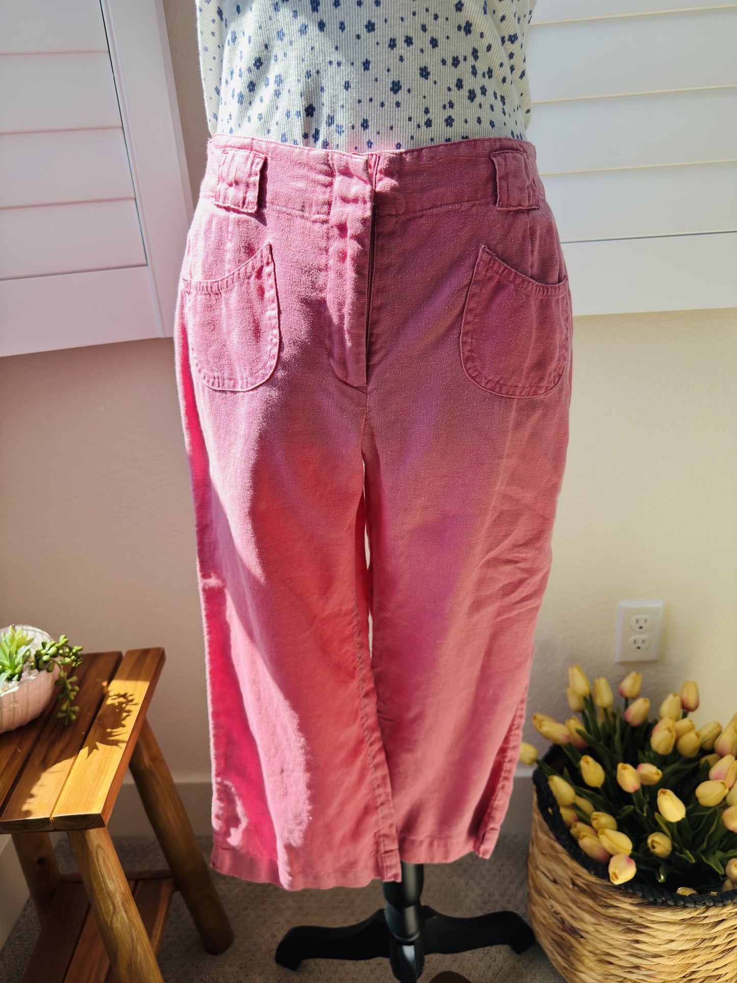 J.Jill Pink Linen Wide Leg Cropped Pants Size 4P