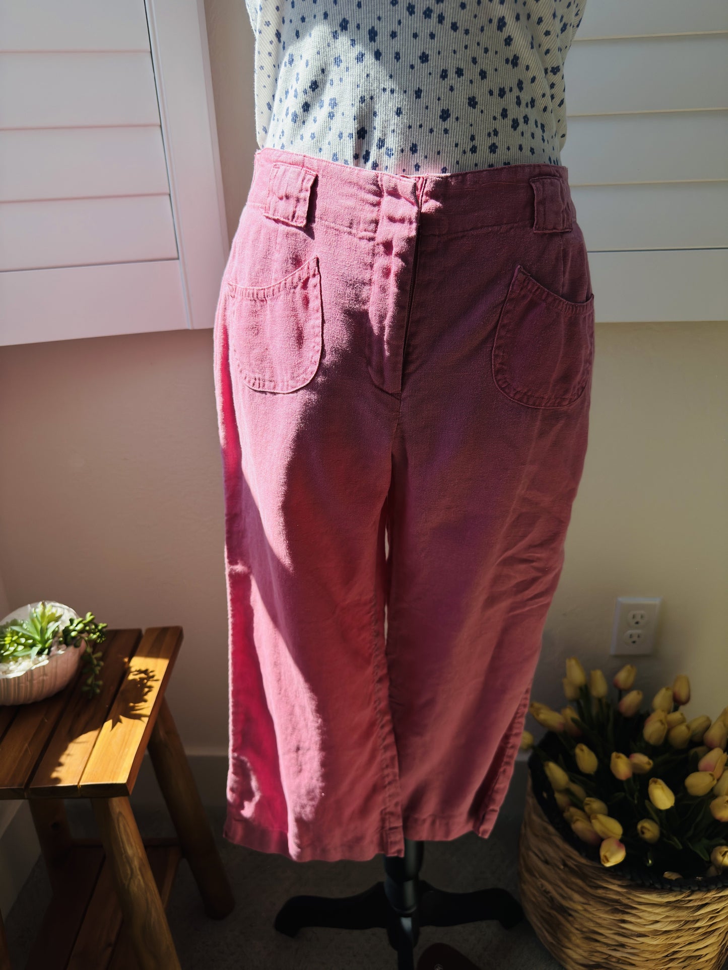 J.Jill Pink Linen Wide Leg Cropped Pants Size 4P