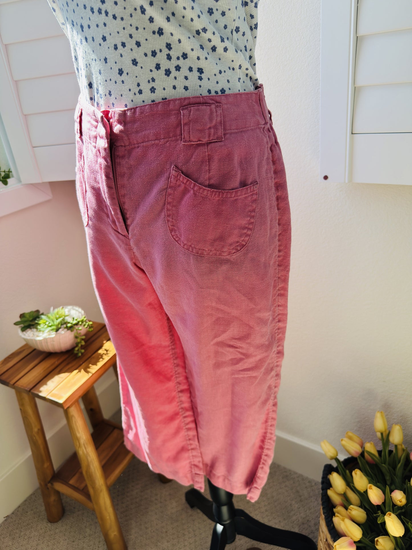 J.Jill Pink Linen Wide Leg Cropped Pants Size 4P