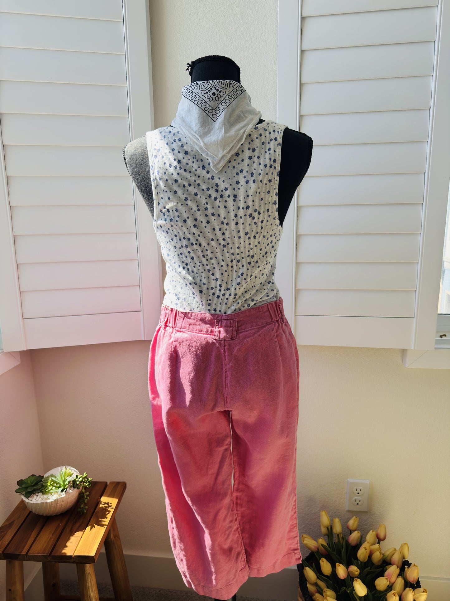 J.Jill Pink Linen Wide Leg Cropped Pants Size 4P