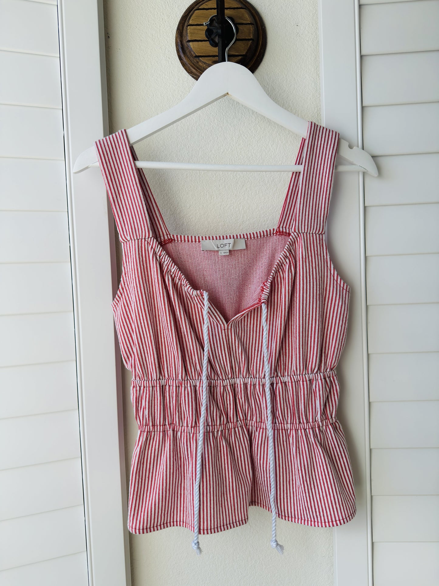 LOFT Red & White Striped Peplum Tank Top Size S