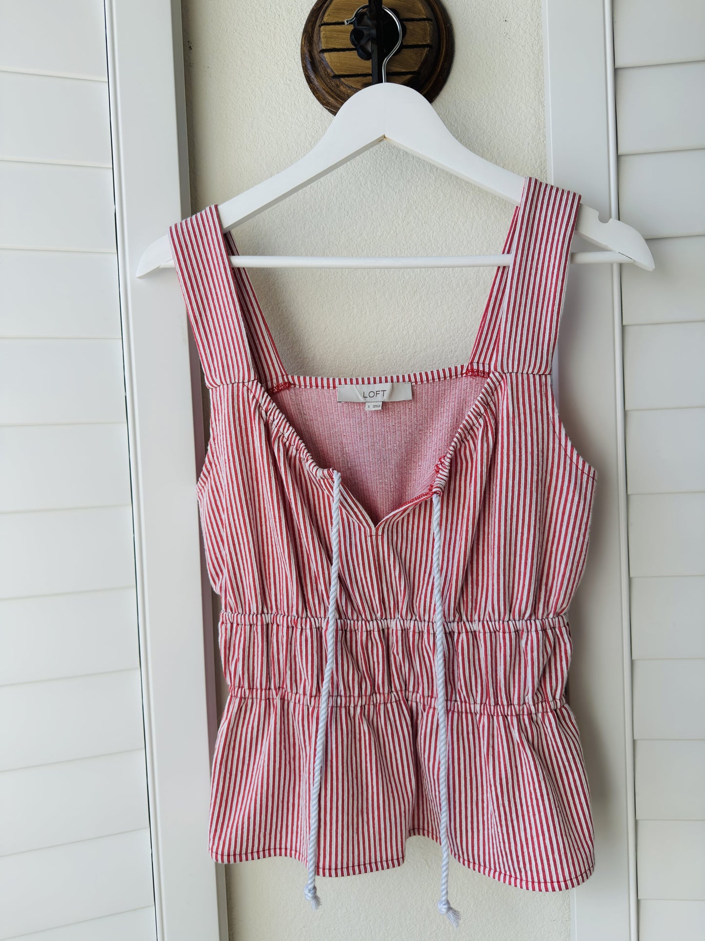 LOFT Red & White Striped Peplum Tank Top Size S