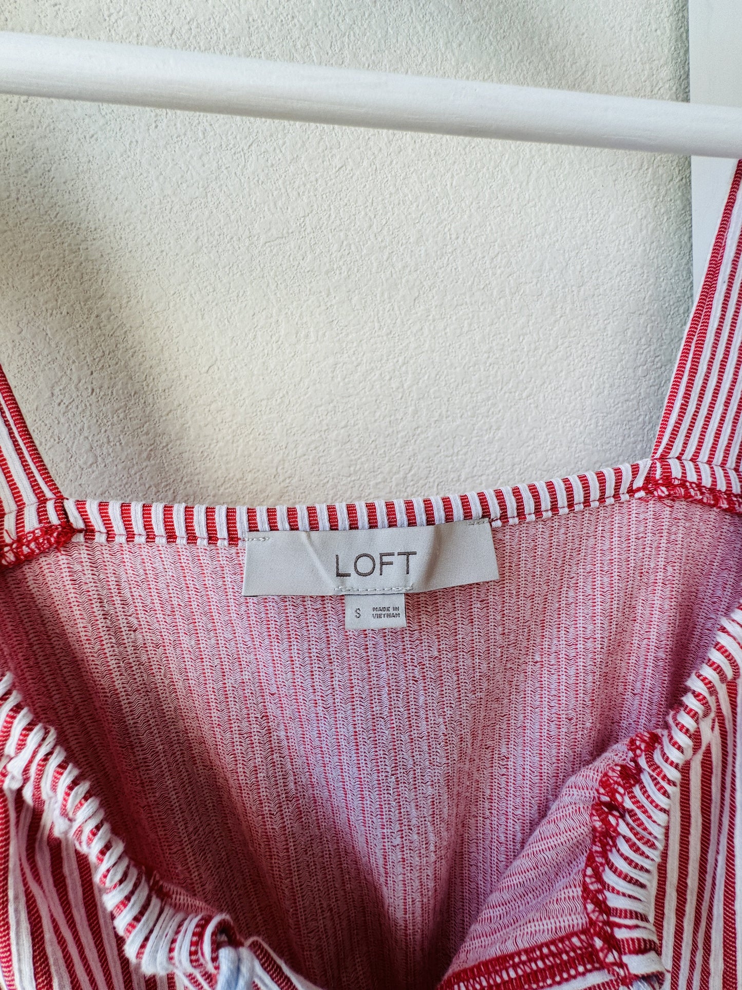 LOFT Red & White Striped Peplum Tank Top Size S