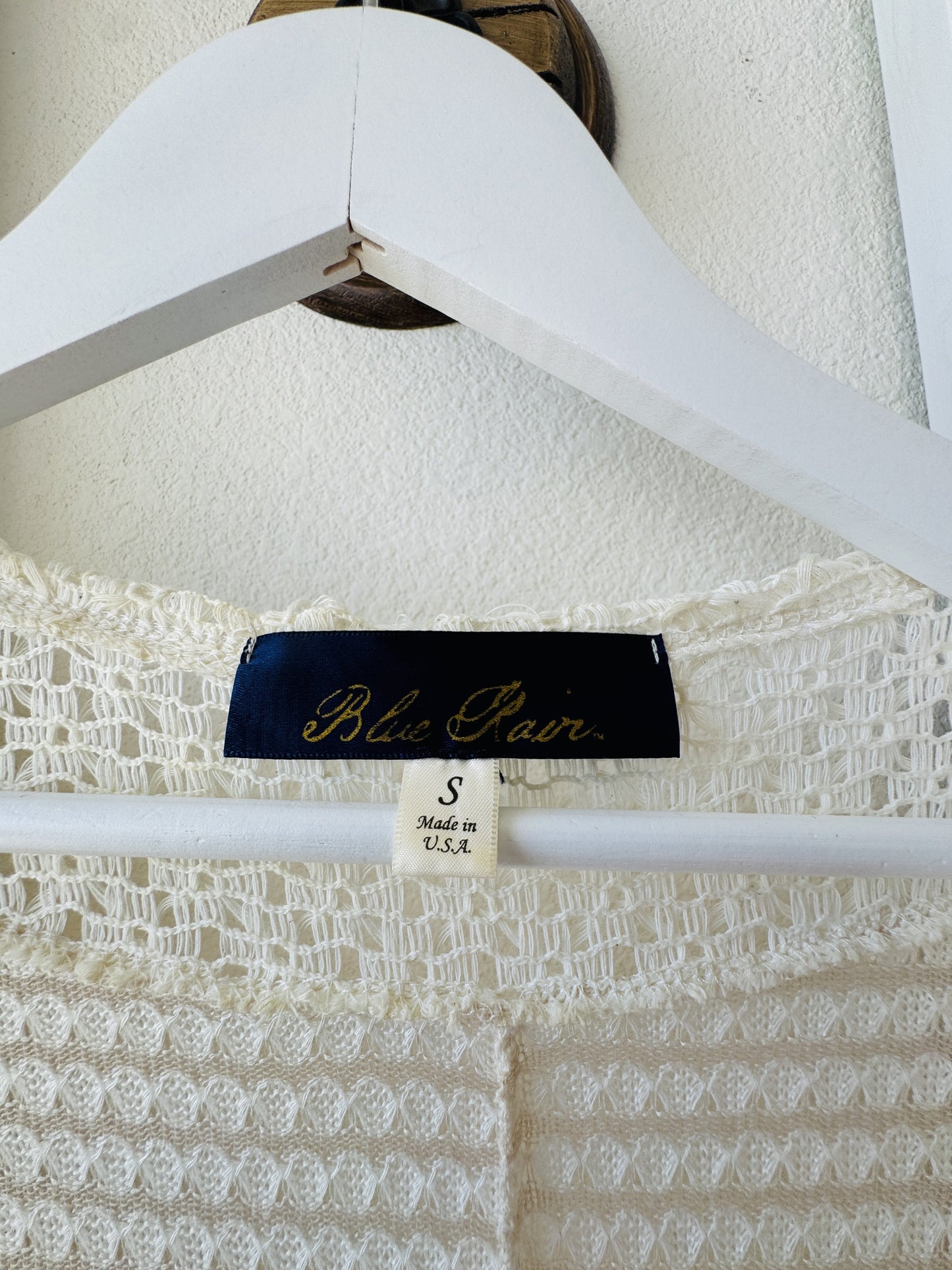 Blue Rain Cream Crochet Open Front Cardigan Size S