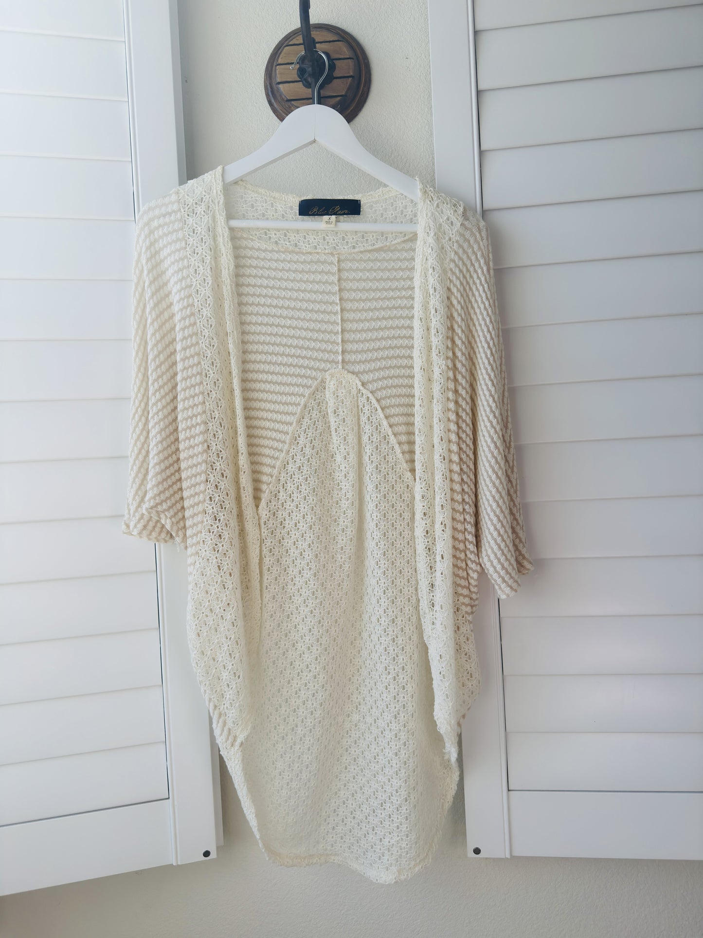 Blue Rain Cream Crochet Open Front Cardigan Size S
