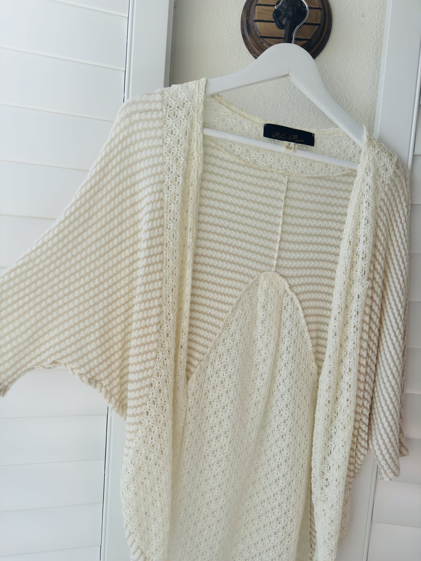 Blue Rain Cream Crochet Open Front Cardigan Size S