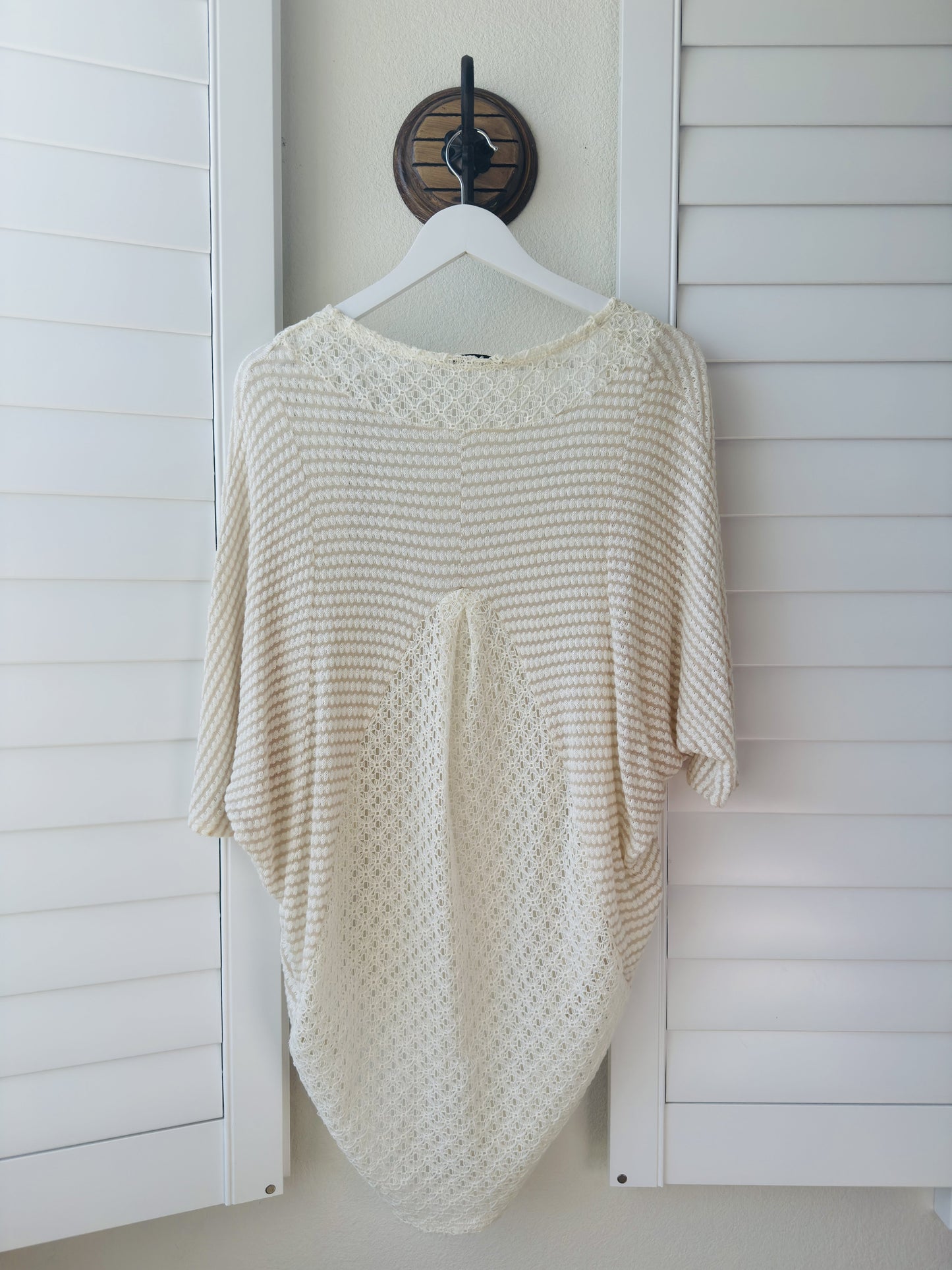 Blue Rain Cream Crochet Open Front Cardigan Size S