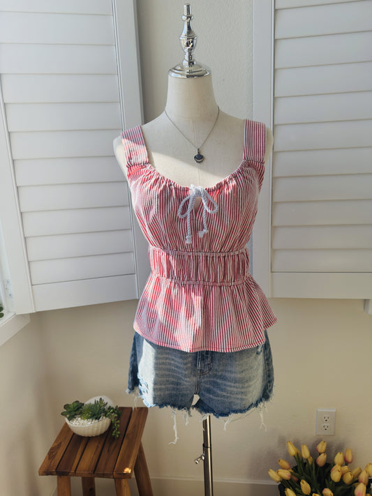 LOFT Red & White Striped Peplum Tank Top Size S