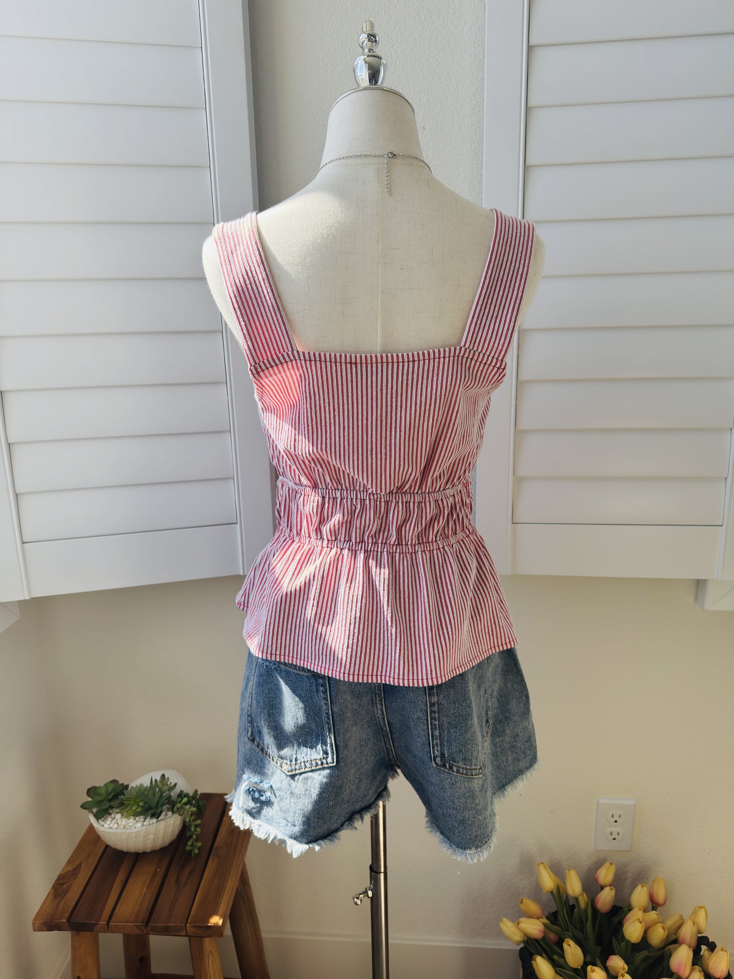 LOFT Red & White Striped Peplum Tank Top Size S